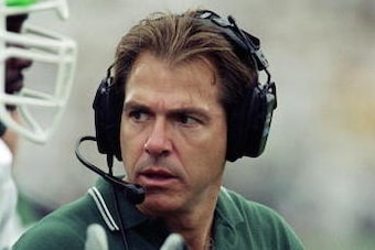 16 Oct 1999:  Coach Nick Saban of the Michigan State Spartans looks on during the game against the Purdue Boilermakers at the Ross-Ade Stadium in West Lafayette, Indiana. The Boilermakers defeated the Spartans 52-28. Mandatory Credit: Tom Pidgeon  /Allspo