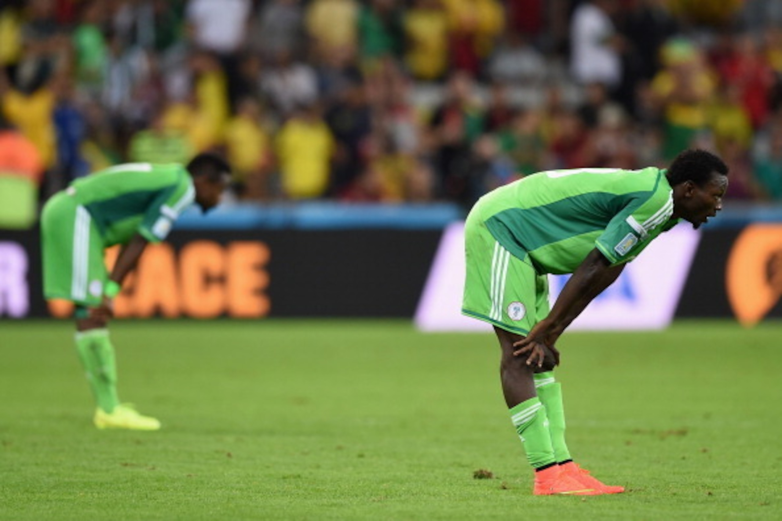 CURITIBA, BRAZIL - JUNE 16: Juwon Oshaniwa of Nigeria looks on late in the game during the 2014 FIFA World Cup Brazil Group F match between Iran and Nigeria at Arena da Baixada on June 16, 2014 in Curitiba, Brazil.  (Photo by Matthias Hangst/Getty Images)