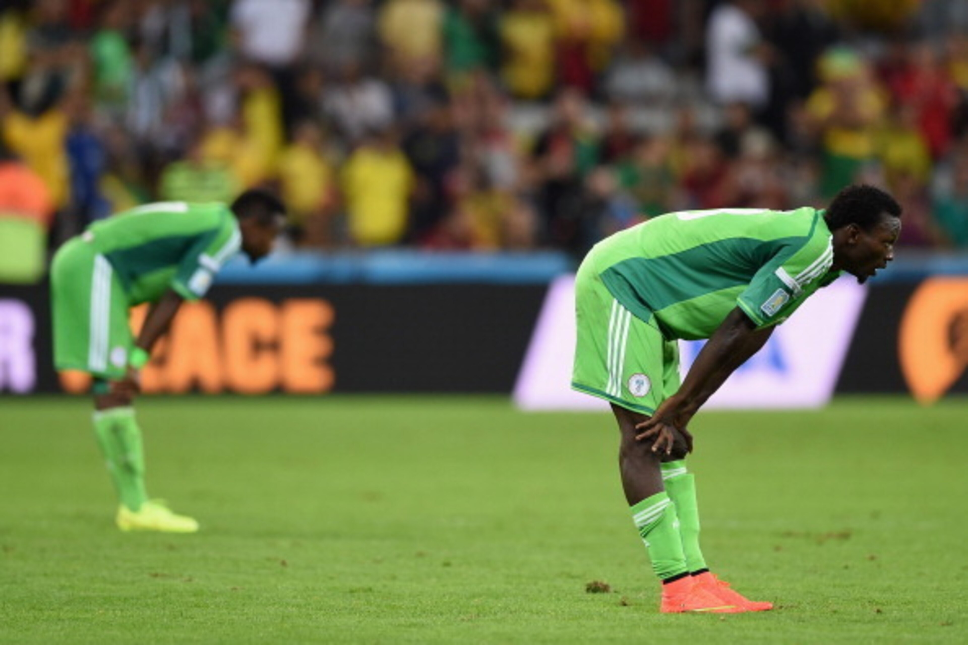CURITIBA, BRAZIL - JUNE 16: Juwon Oshaniwa of Nigeria looks on late in the game during the 2014 FIFA World Cup Brazil Group F match between Iran and Nigeria at Arena da Baixada on June 16, 2014 in Curitiba, Brazil.  (Photo by Matthias Hangst/Getty Images)