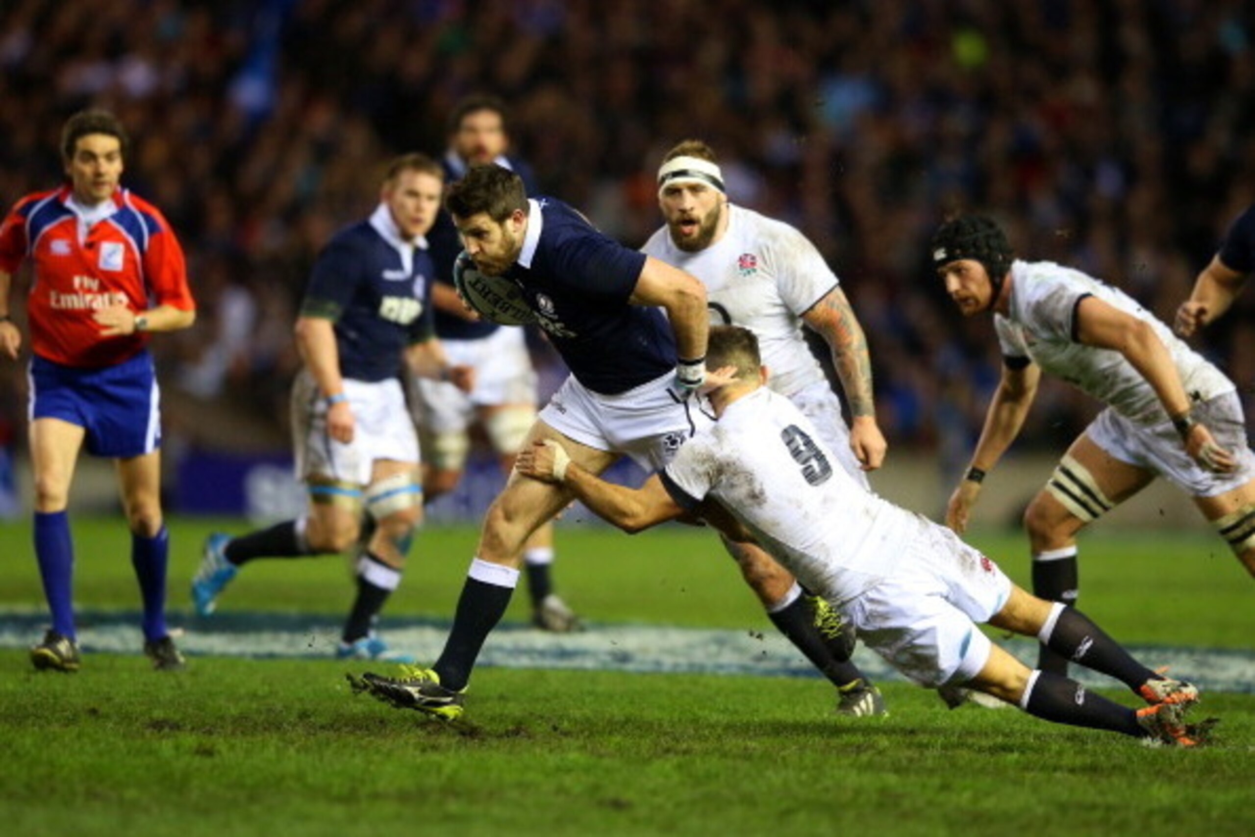 EDINBURGH, SCOTLAND - FEBRUARY 08:  Danny Care of England tackles Tommy Seymour of Scotland  during the RBS Six Nations match between Scotland and England at Murrayfield Stadium on February 8, 2014 in Edinburgh, Scotland.  (Photo by David Rogers/Getty Ima