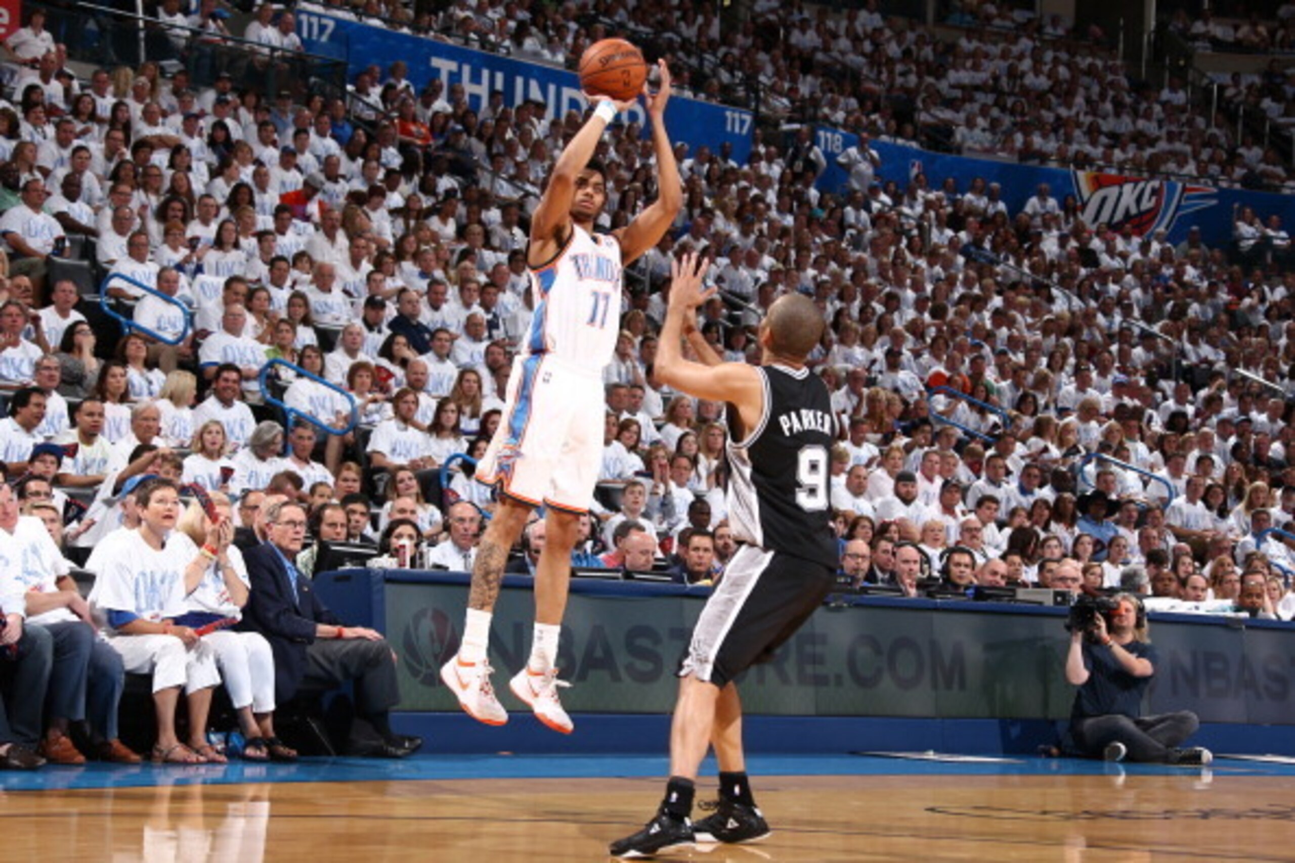 OKLAHOMA CITY, OK - May 31: Jeremy Lamb #11 of the Oklahoma City Thunder shoots the ball against the San Antonio Spurs in Game 6 of the Western Conference Finals during the 2014 NBA Playoffs at the Chesapeake Arena on May 31, 2014 in Oklahoma City, Oklaho