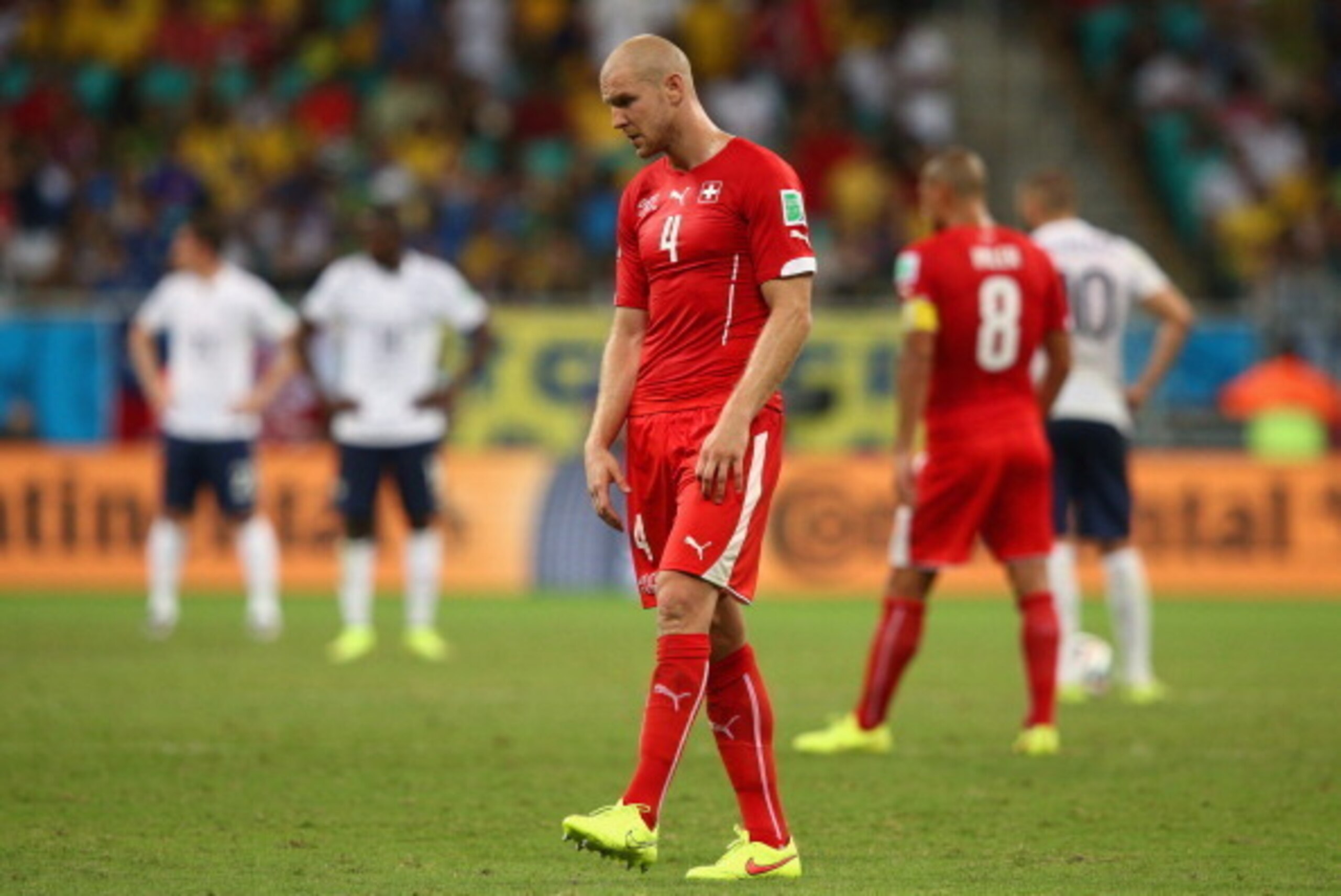 SALVADOR, BRAZIL - JUNE 20:  Philippe Senderos of Switzerland looks on during the 2014 FIFA World Cup Brazil Group E match between Switzerland and France at Arena Fonte Nova on June 20, 2014 in Salvador, Brazil.  (Photo by Adam Pretty/Getty Images)