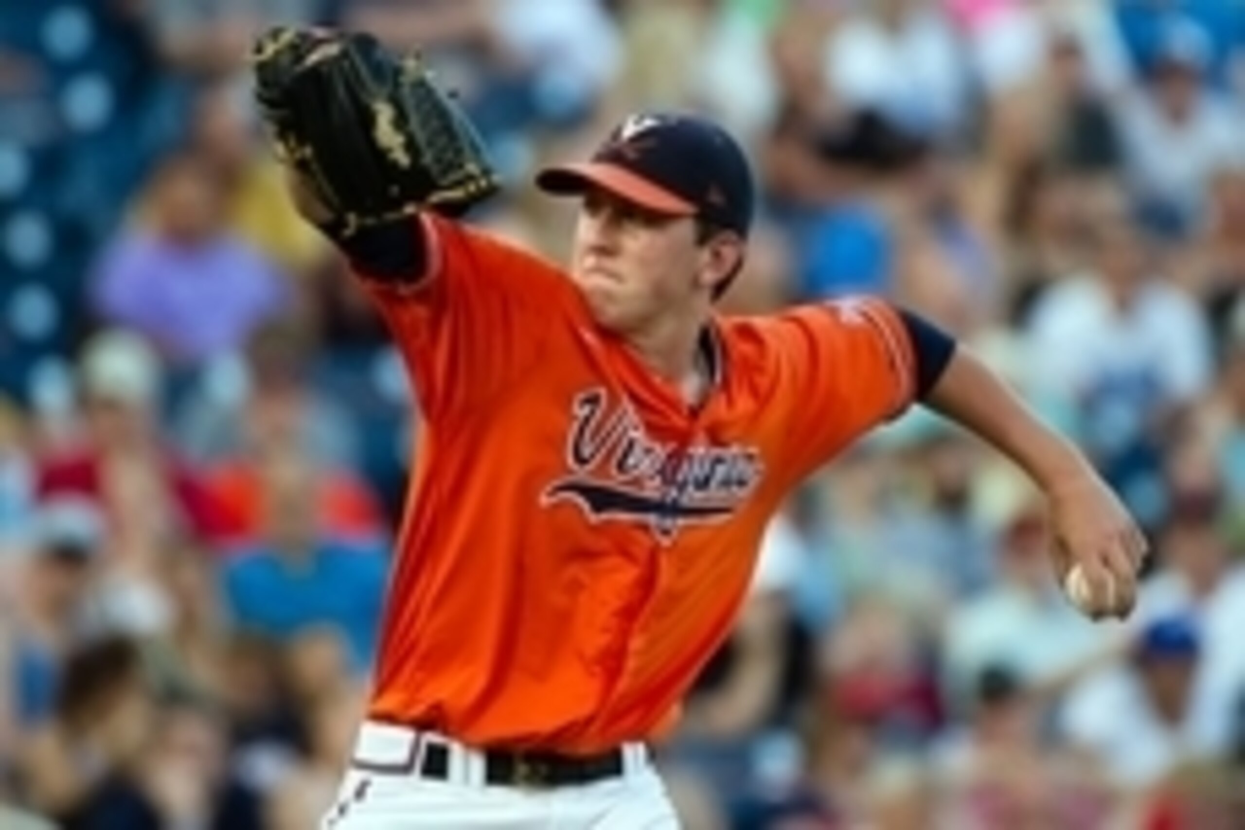 Jun 17, 2014; Omaha, NE, USA; Virginia Cavaliers pitcher Brandon Waddell (20) pitches against the TCU Horned Frogs during game eight of the 2014 College World Series at TD Ameritrade Park Omaha. Virginia defeated TCU 3-2 in 15 innings. Mandatory Credit: S Jun 17, 2014; Omaha, NE, USA; Virginia Cavaliers pitcher Brandon Waddell (20) pitches against the TCU Horned Frogs during game eight of the 2014 College World Series at TD Ameritrade Park Omaha. Virginia defeated TCU 3-2 in 15 innings. Mandatory Credit: S