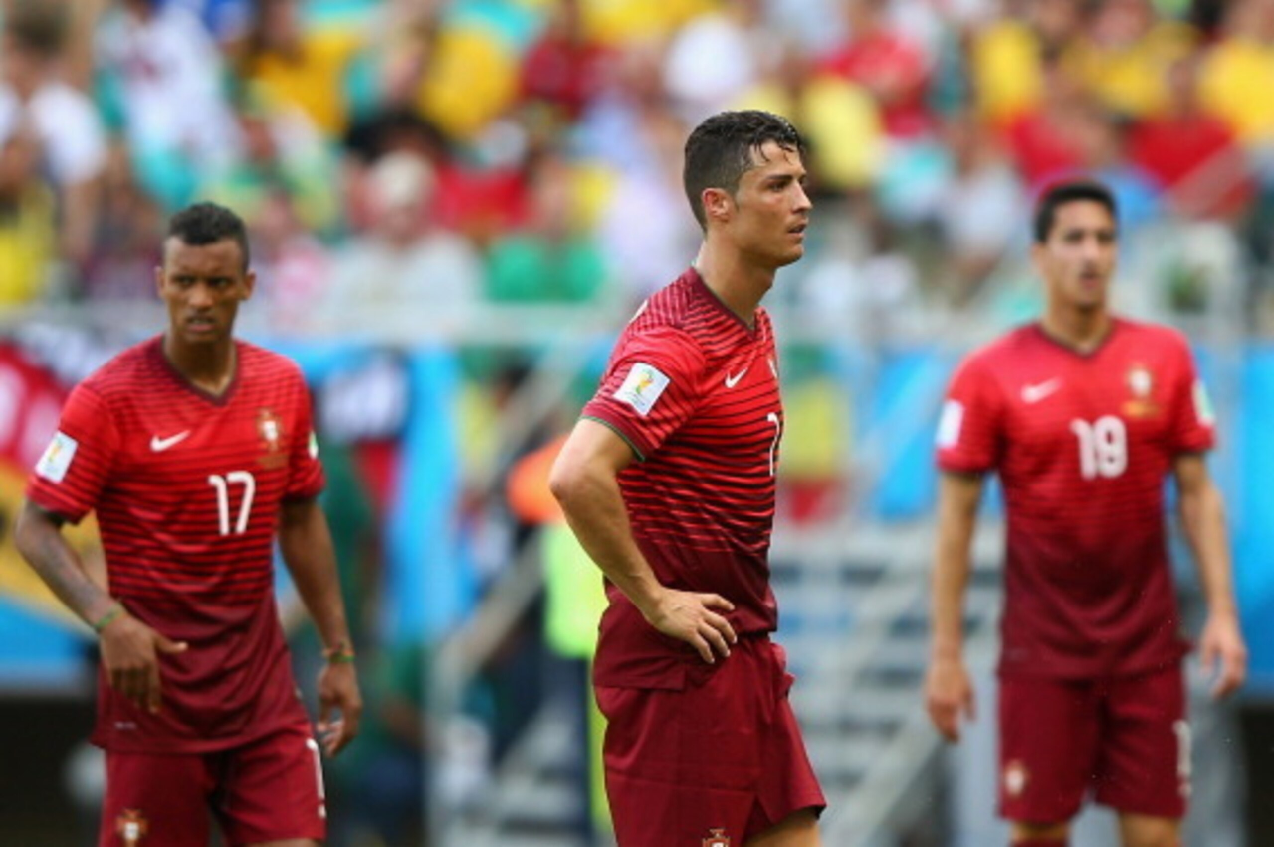 SALVADOR, BRAZIL - JUNE 16: A dejected Cristiano Ronaldo of Portugal looks on during the 2014 FIFA World Cup Brazil Group G match between Germany and Portugal at Arena Fonte Nova on June 16, 2014 in Salvador, Brazil. (Photo by Martin Rose/Getty Images) SALVADOR, BRAZIL - JUNE 16: A dejected Cristiano Ronaldo of Portugal looks on during the 2014 FIFA World Cup Brazil Group G match between Germany and Portugal at Arena Fonte Nova on June 16, 2014 in Salvador, Brazil. (Photo by Martin Rose/Getty Images)