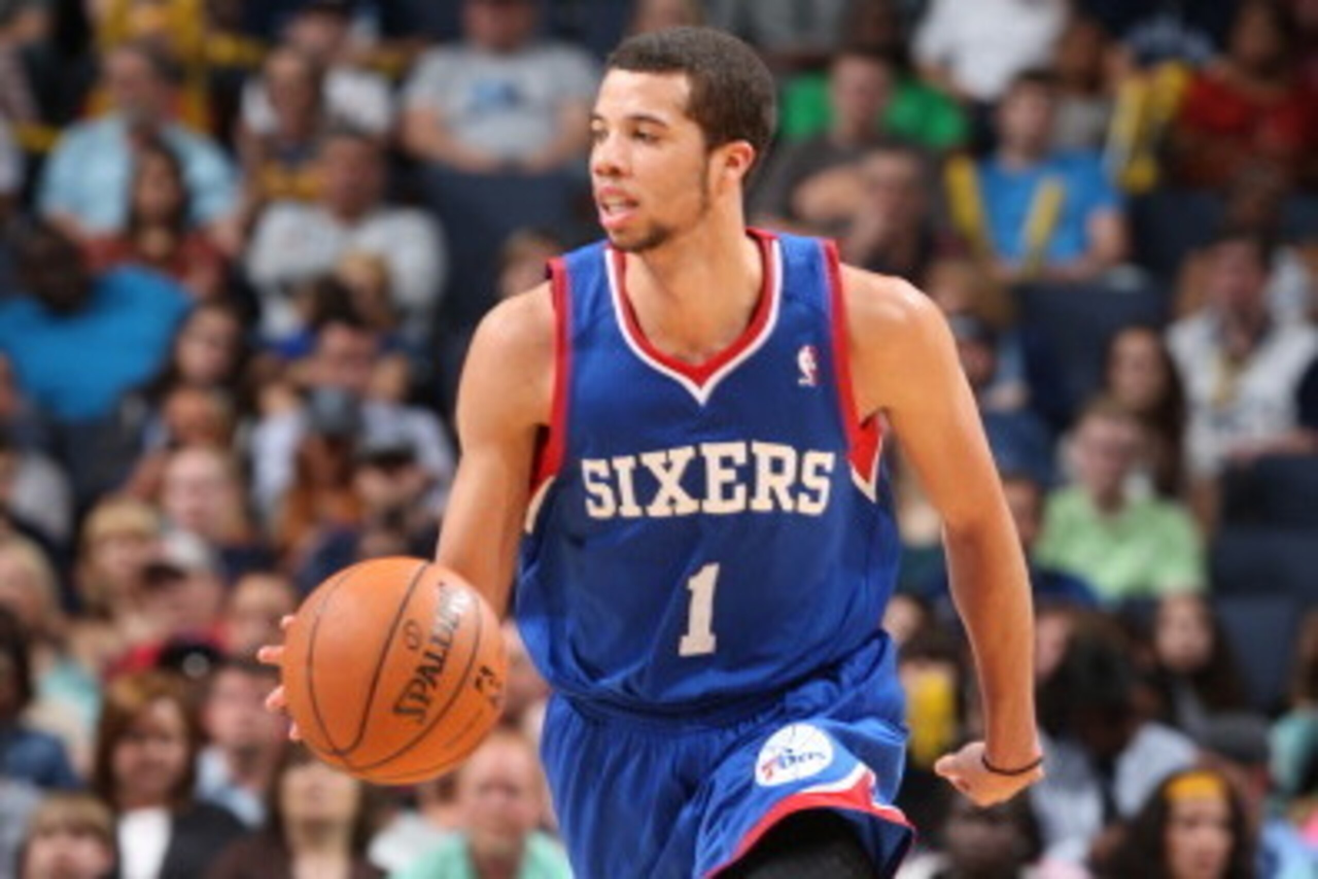 MEMPHIS, TN - APRIL 11: Michael Carter-Williams #1 of the Philadelphia 76ers moves the ball up-court against the Memphis Grizzlies on April 11, 2014 at FedExForum in Memphis, Tennessee. NOTE TO USER: User expressly acknowledges and agrees that, by downloa