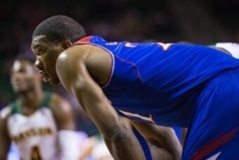 Feb 4, 2014; Waco, TX, USA; Kansas Jayhawks center Joel Embiid (21) during the game against the Baylor Bears at the Ferrell Center. The Jayhawks defeated the Bears 69-52. Mandatory Credit: Jerome Miron-USA TODAY Sports