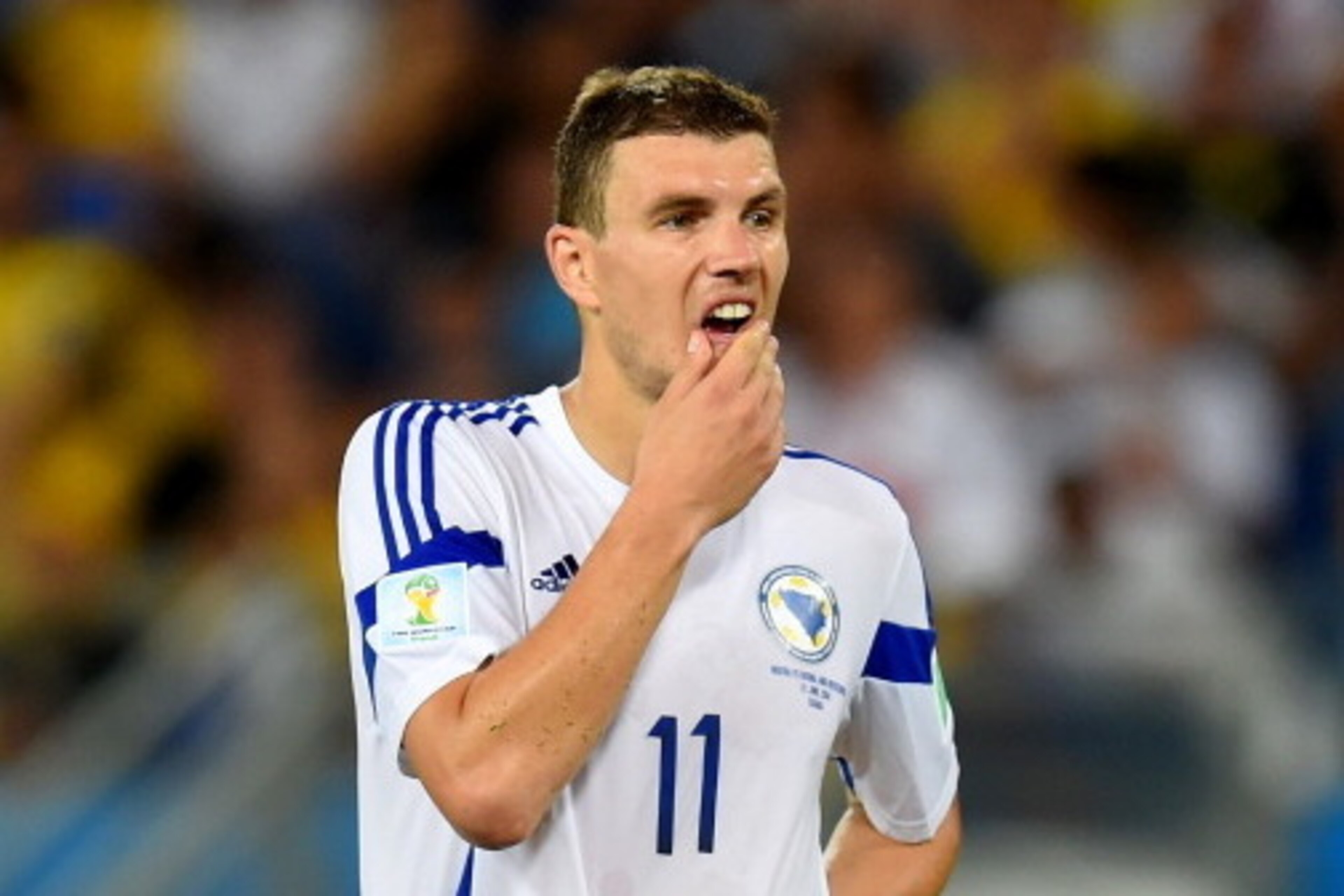 CUIABA, BRAZIL - JUNE 21:  Edin Dzeko of Bosnia and Herzegovina looks dejected after a 1-0 defeat in the 2014 FIFA World Cup Group F match between Nigeria and Bosnia-Herzegovina at Arena Pantanal on June 21, 2014 in Cuiaba, Brazil.  (Photo by Stu Forster/