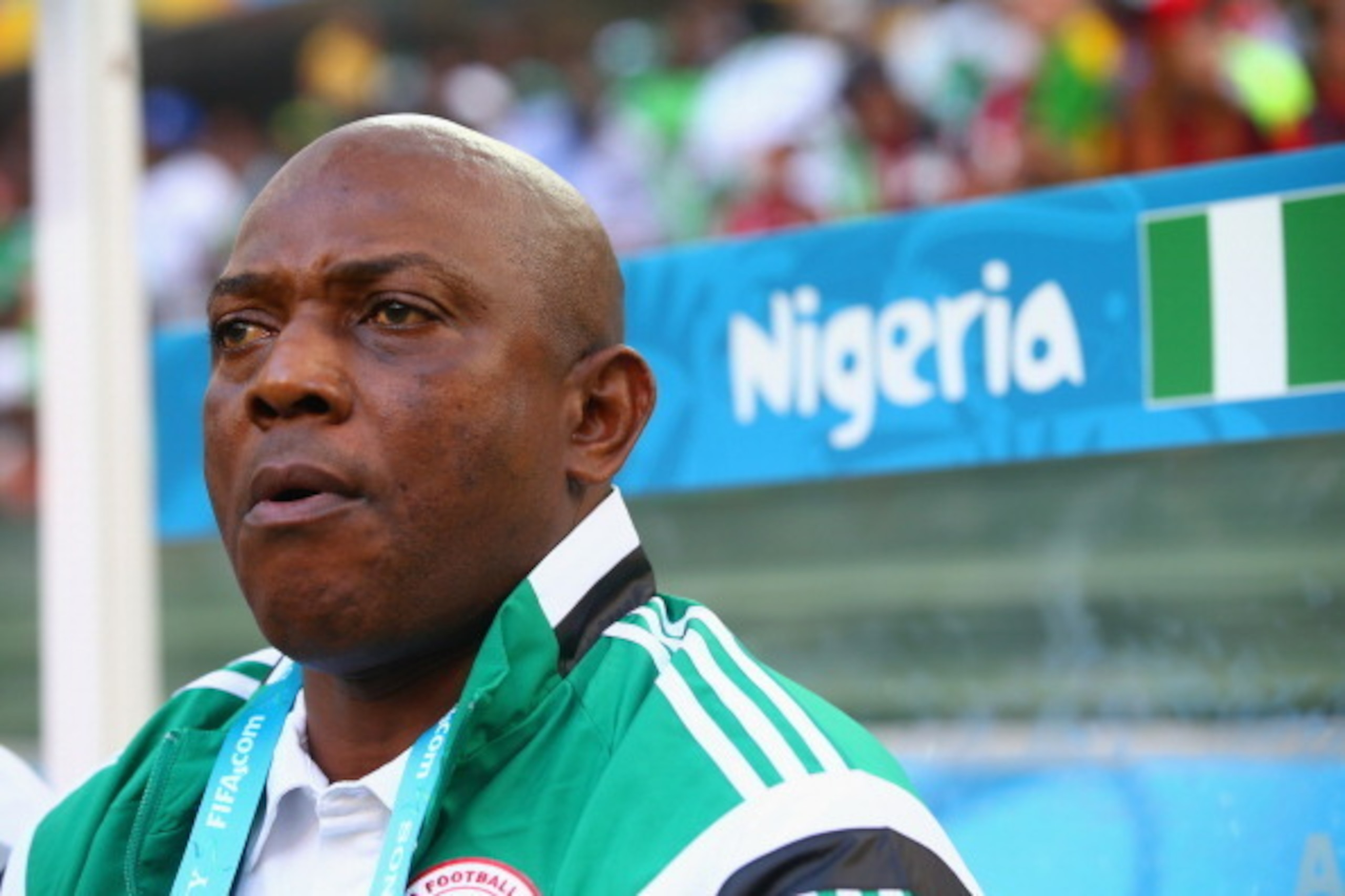 CURITIBA, BRAZIL - JUNE 16:  Head coach Stephen Keshi of Nigeria looks on during the 2014 FIFA World Cup Brazil Group F match between Iran and Nigeria at Arena da Baixada on June 16, 2014 in Curitiba, Brazil.  (Photo by Julian Finney/Getty Images)