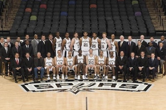 SAN ANTONIO - MAY 2: The San Antonio Spurs pose for the 2007-2008 team photo on May 2, 2008 at the AT&T Center in San Antonio, Texas. NOTE TO USER: User expressly acknowledges and agrees that, by downloading and/or using this photograph, User is consentin