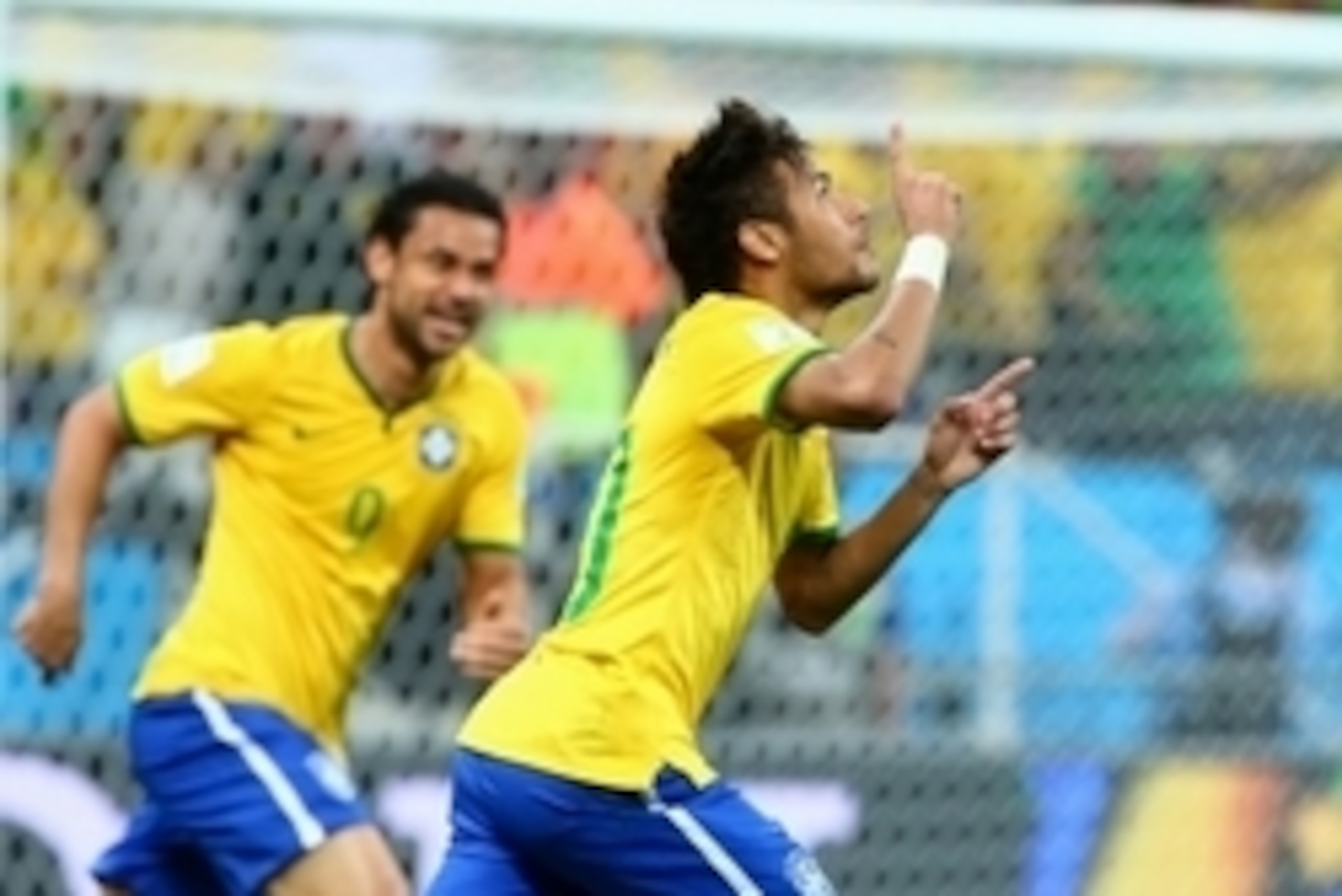 Jun 12, 2014; Sao Paulo, BRAZIL; Brazil forward Neymar (10) celebrates after scoring a goal against Croatia in the first half of the opening game of the 2014 World Cup at Arena Corinthians. Mandatory Credit: Mark J. Rebilas-USA TODAY Sports Jun 12, 2014; Sao Paulo, BRAZIL; Brazil forward Neymar (10) celebrates after scoring a goal against Croatia in the first half of the opening game of the 2014 World Cup at Arena Corinthians. Mandatory Credit: Mark J. Rebilas-USA TODAY Sports