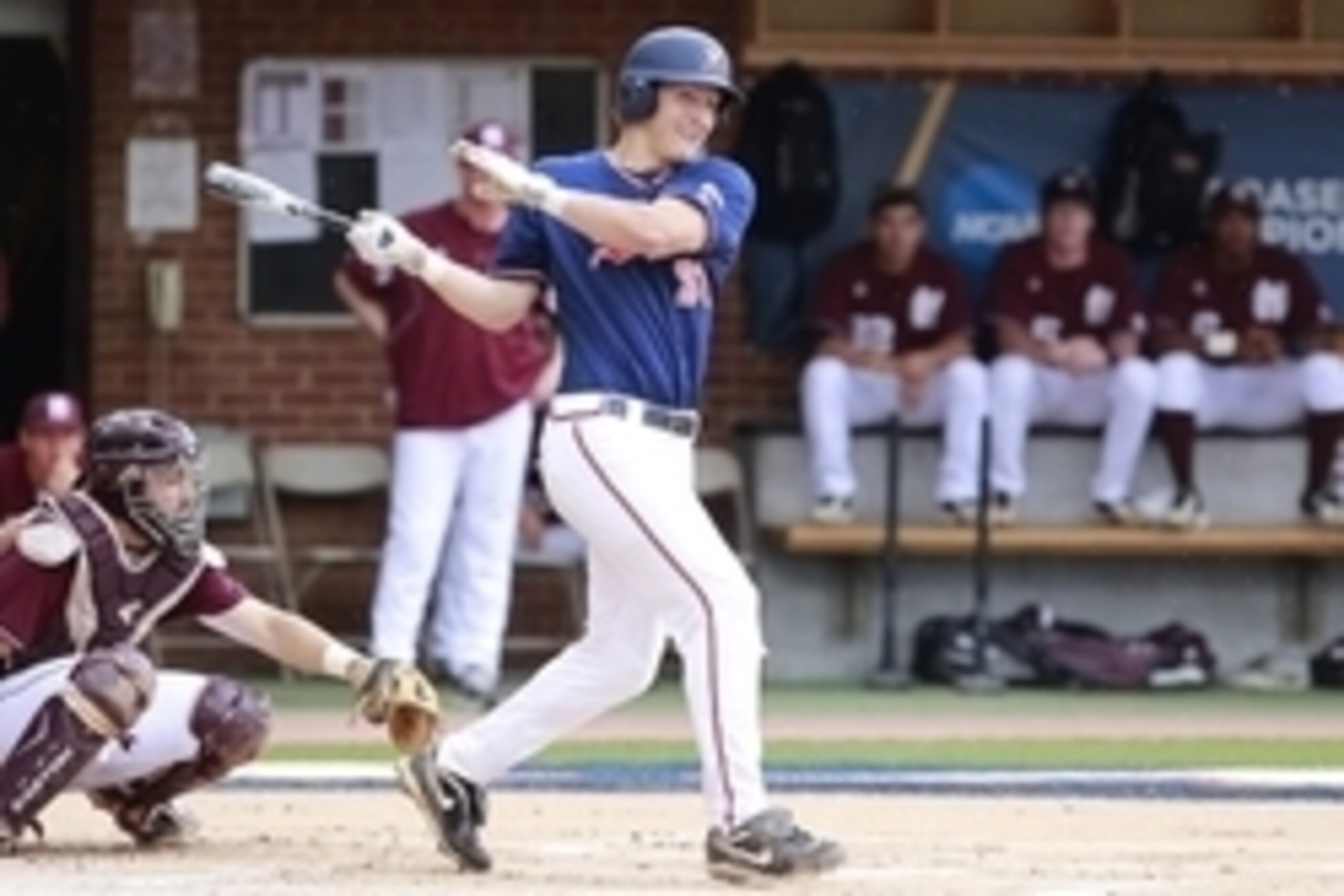 Jun 9, 2013; Charlottesville, VA, USA; Virginia Cavaliers infielder Thomas Woodruff (37) hits the ball against the Mississippi State Bulldogs in the first inning during the Charlottesville super regional of the 2013 NCAA baseball tournament at Davenport F