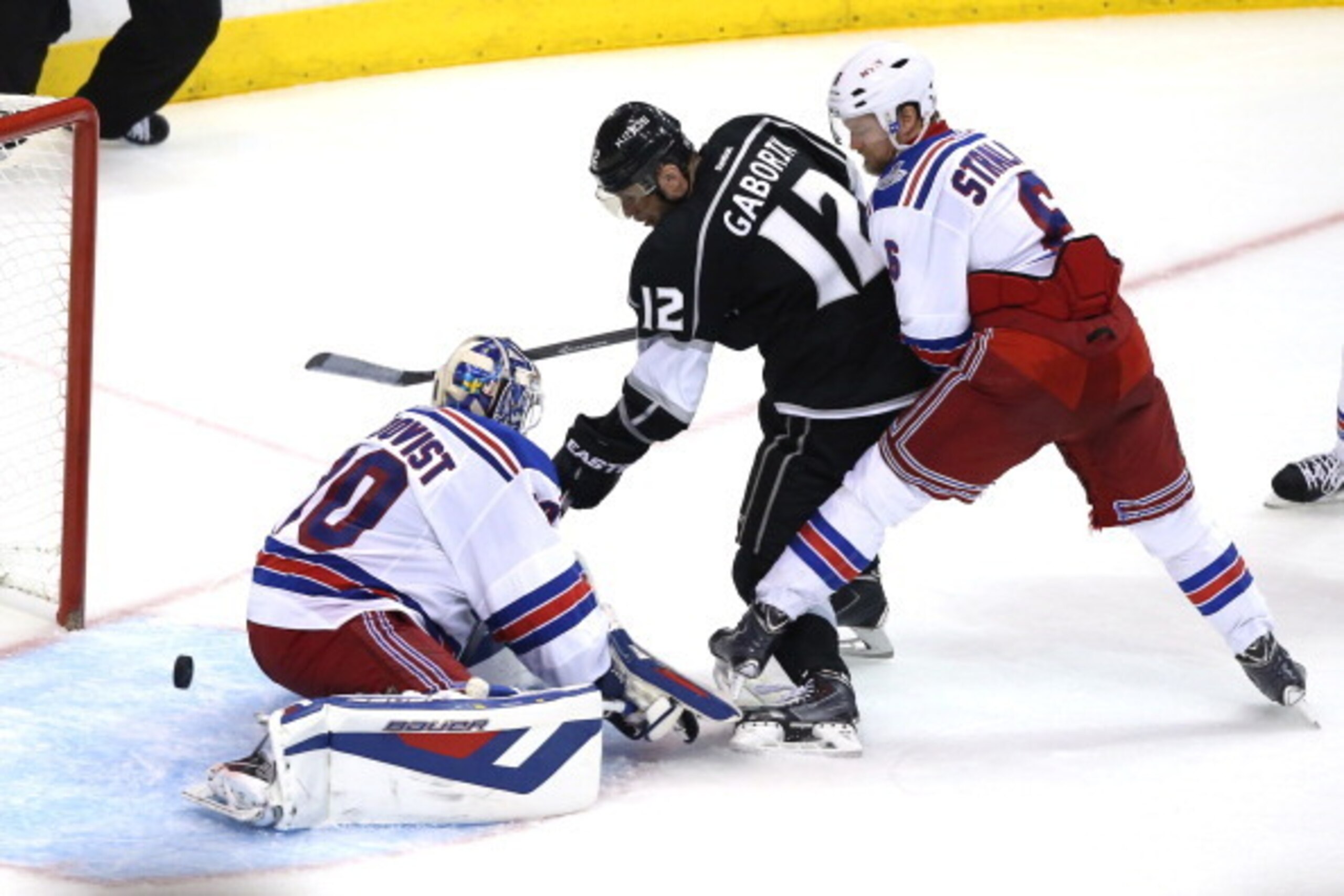 LOS ANGELES, CA - JUNE 13:  Marian Gaborik #12 of the Los Angeles Kings scores a goal past goaltender Henrik Lundqvist #30 of the New York Rangers in the third period during Game Five of the 2014 Stanley Cup Final at Staples Center on June 13, 2014 in Los