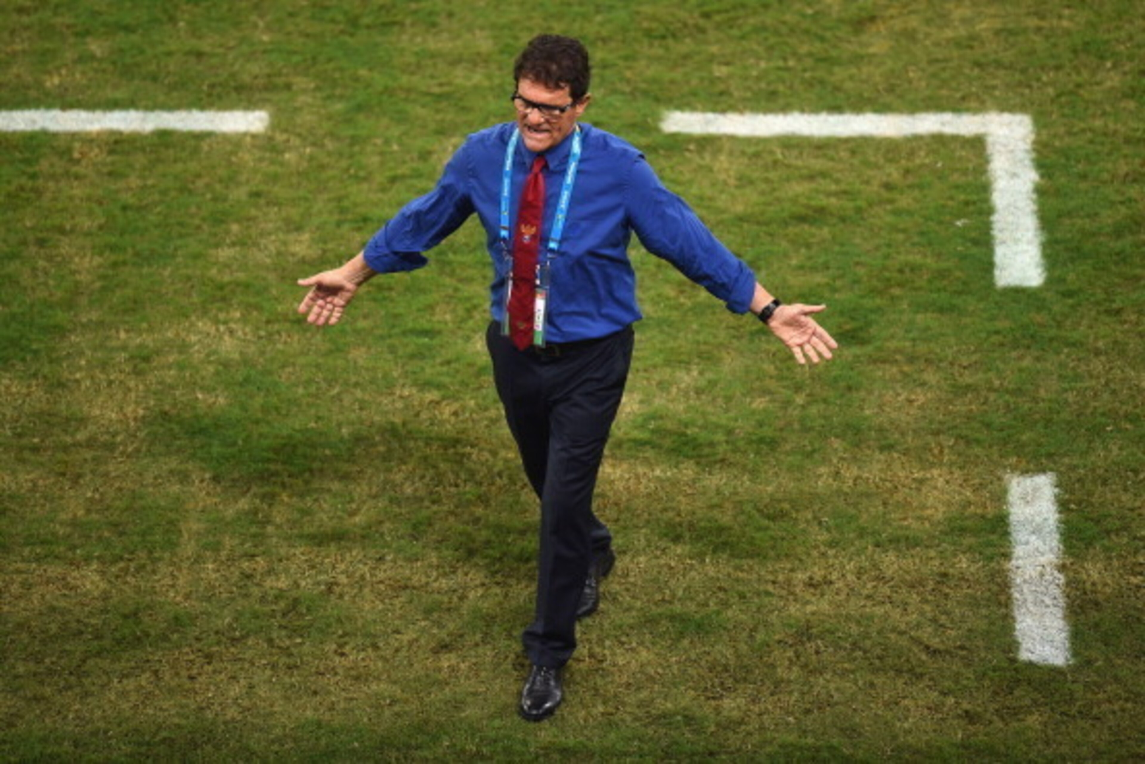 CUIABA, BRAZIL - JUNE 17: Head coach Fabio Capello of Russia reacts during the 2014 FIFA World Cup Brazil Group H match between Russia and South Korea at Arena Pantanal on June 17, 2014 in Cuiaba, Brazil. (Photo by Christopher Lee/Getty Images) CUIABA, BRAZIL - JUNE 17: Head coach Fabio Capello of Russia reacts during the 2014 FIFA World Cup Brazil Group H match between Russia and South Korea at Arena Pantanal on June 17, 2014 in Cuiaba, Brazil. (Photo by Christopher Lee/Getty Images)