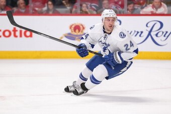 MONTREAL, QC - APRIL 20: Ryan Callahan #24 of the Tampa Bay Lightning skates against the Montreal Canadiens in Game Three of the First Round of the 2014 NHL Stanley Cup Playoffs at the Bell Centre on April 20, 2014 in Montreal, Quebec, Canada. (Photo by A