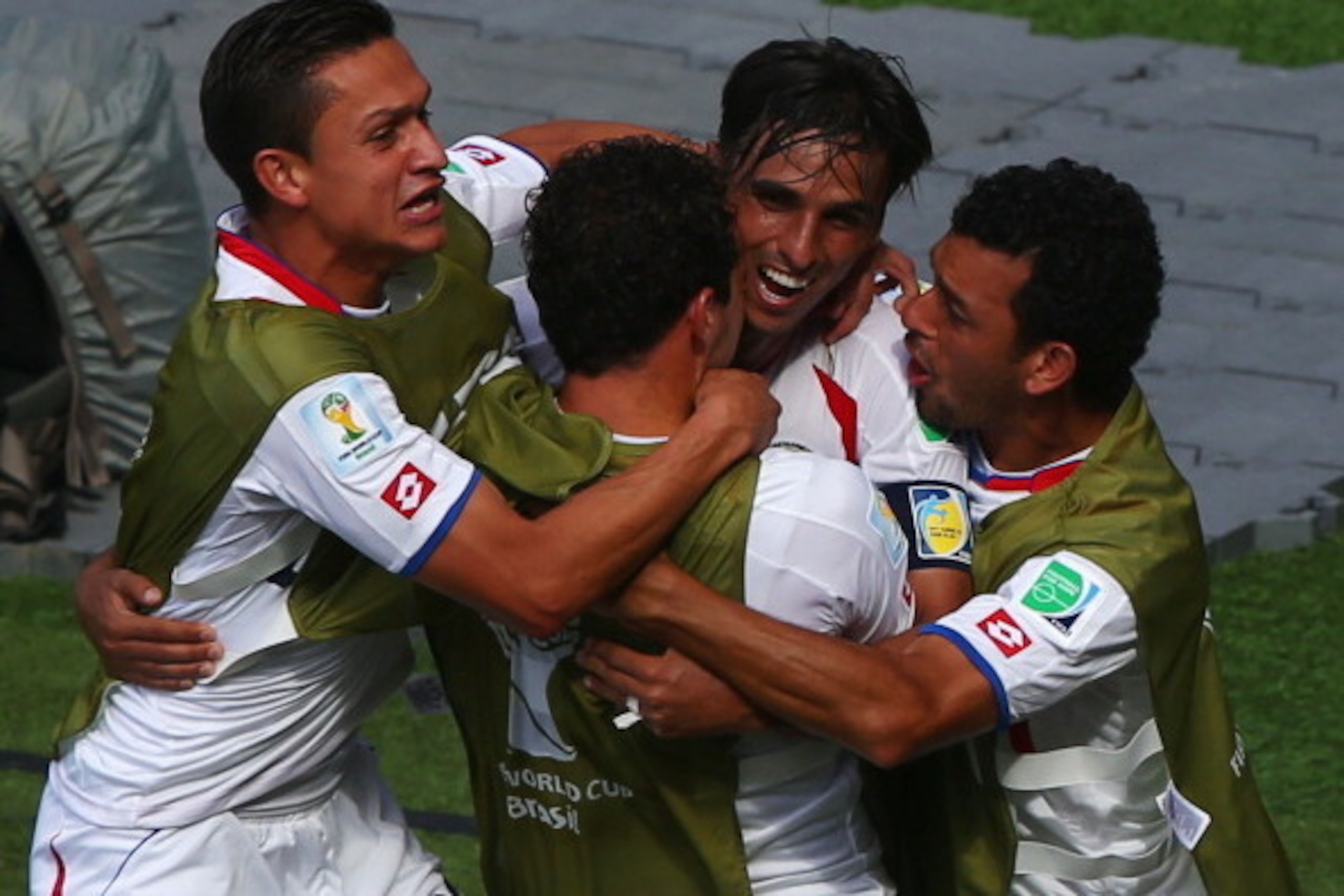 RECIFE, BRAZIL - JUNE 20:  Bryan Ruiz of Costa Rica celebrates scoring his team's first goal during the 2014 FIFA World Cup Brazil Group D match between Italy and Costa Rica at Arena Pernambuco on June 20, 2014 in Recife, Brazil.  (Photo by Michael Steele