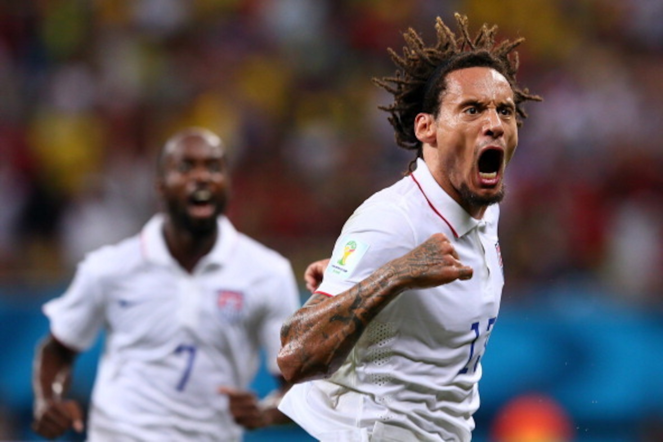MANAUS, BRAZIL - JUNE 22:  Jermaine Jones of the United States celebrates after scoring his team's first goal during the 2014 FIFA World Cup Brazil Group G match between the United States and Portugal at Arena Amazonia on June 22, 2014 in Manaus, Brazil. 