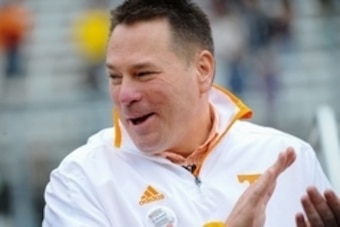 Mar 16, 2014; Bristol, TN, USA; Tennessee Volunteers head coach Butch Jones before the NASCAR Food City 500 at Bristol Motor Speedway. Mandatory Credit: Randy Sartin-USA TODAY Sports