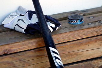 BALTIMORE, MD - APRIL 06: A can of smokeless tobacco sits in the Minnesota Twins dugout before the start of the Twins and Baltimore Orioles opening day game at Oriole Park at Camden Yards on April 6, 2012 in Baltimore, Maryland.  (Photo by Rob Carr/Getty 