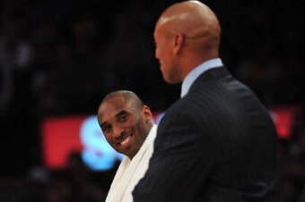 LOS ANGELES - FEBRUARY 20:  Kobe Bryant #24 of the Los Angeles Lakers and Head Coach Byron Scott of the New Orleans Hornets share a smile during their game at Staples Center on February 20, 2009 in Los Angeles, California. NOTE TO USER: User expressly ack