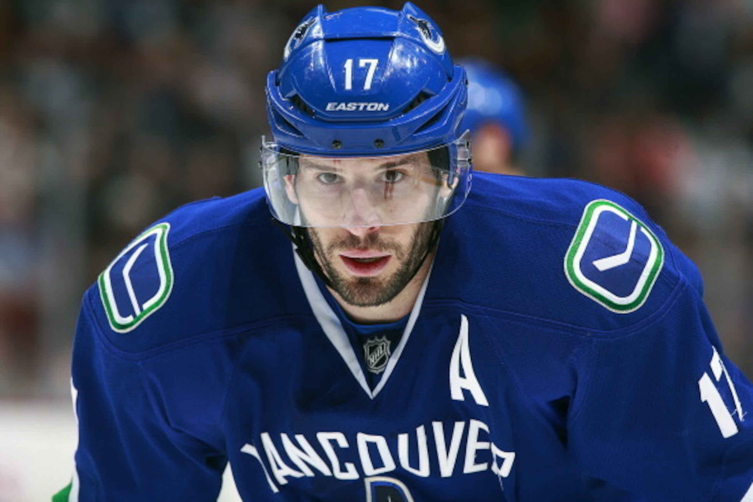 VANCOUVER, BC - APRIL 1:  Ryan Kesler #17 of the Vancouver Canucks looks on from the bench during their NHL game against the New York Rangers at Rogers Arena April 1, 2014 in Vancouver, British Columbia, Canada.  New York won 3-1. (Photo by Jeff Vinnick/N