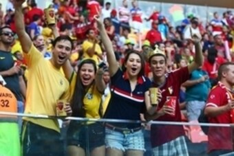 Jun 22, 2014; Manaus, Amazonas, BRAZIL; Portugal fans in the grandstands prior to the match against USA during the 2014 World Cup at Arena Amazonia. Mandatory Credit: Mark J. Rebilas-USA TODAY Sports