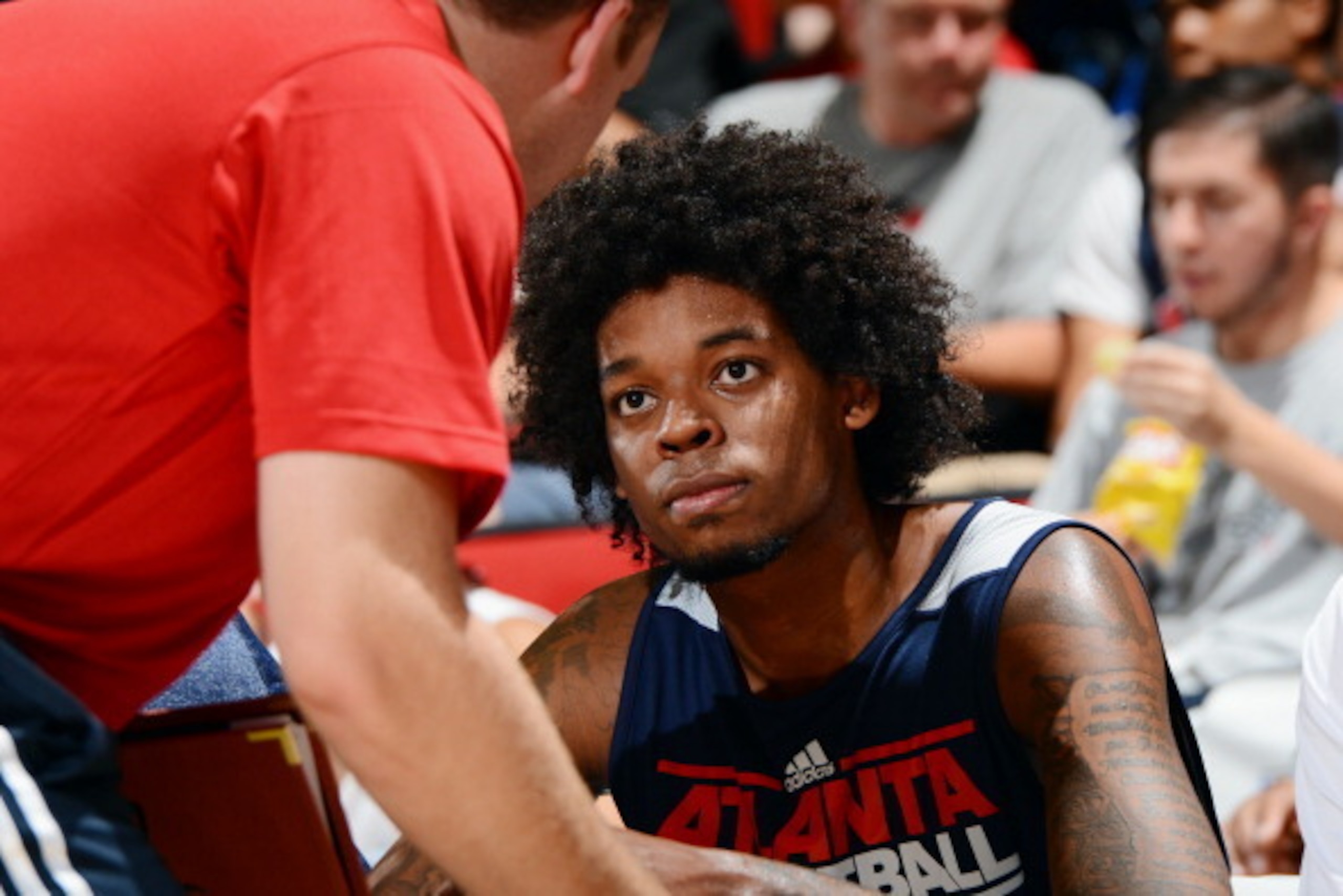 LAS VEGAS, NV - JULY 14: Lucas Nogueira #35 of the Atlanta Hawks looks on during the game against the Miami Heat during NBA Summer League on July 14, 2013 at the Cox Pavilion in Las Vegas, Nevada. NOTE TO USER: User expressly acknowledges and agrees that,