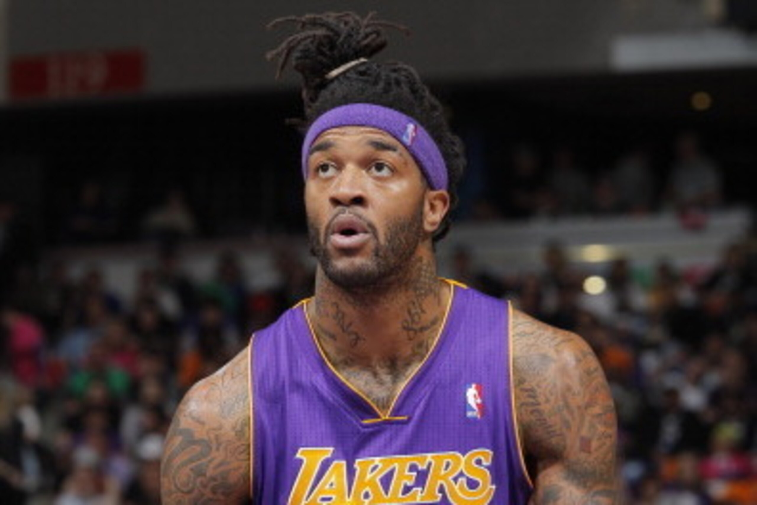 SACRAMENTO, CA - APRIL 2: Jordan Hill #27 of the Los Angeles Lakers attempts a free throw shot against the Sacramento Kings on April 2, 2014 at Sleep Train Arena in Sacramento, California. NOTE TO USER: User expressly acknowledges and agrees that, by down