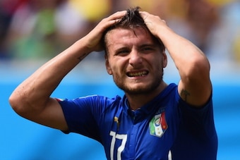 NATAL, BRAZIL - JUNE 24:  Ciro Immobile of Italy reacts during the 2014 FIFA World Cup Brazil Group D match between Italy and Uruguay at Estadio das Dunas on June 24, 2014 in Natal, Brazil.  (Photo by Matthias Hangst/Getty Images)
