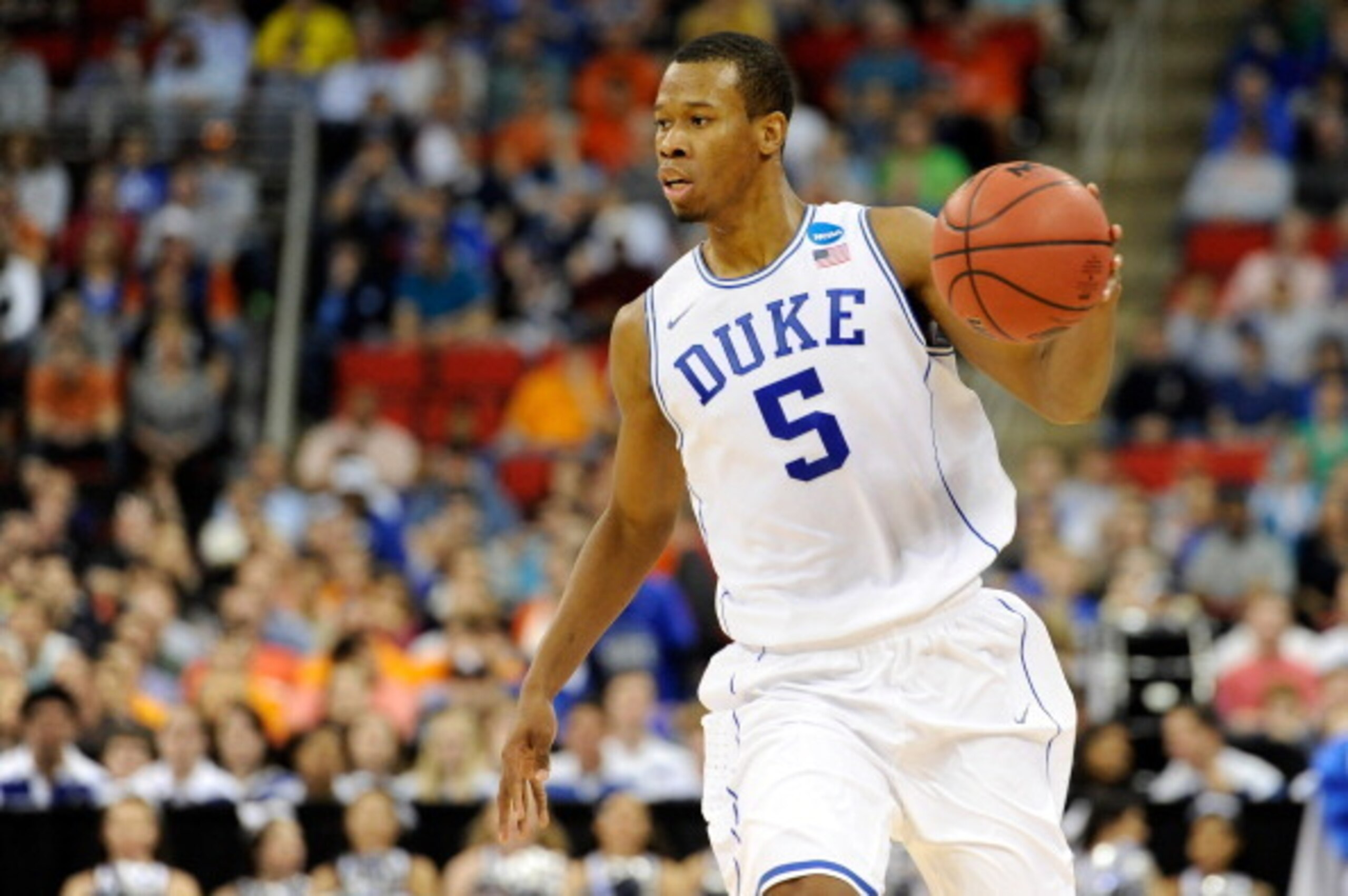 RALEIGH, NC - MARCH 21:  Rodney Hood #5 of the Duke Blue Devils with the ball against the Mercer Bears in the first half in the second round of the 2014 NCAA Men's Basketball Tournament at PNC Arena on March 21, 2014 in Raleigh, North Carolina.  (Photo by