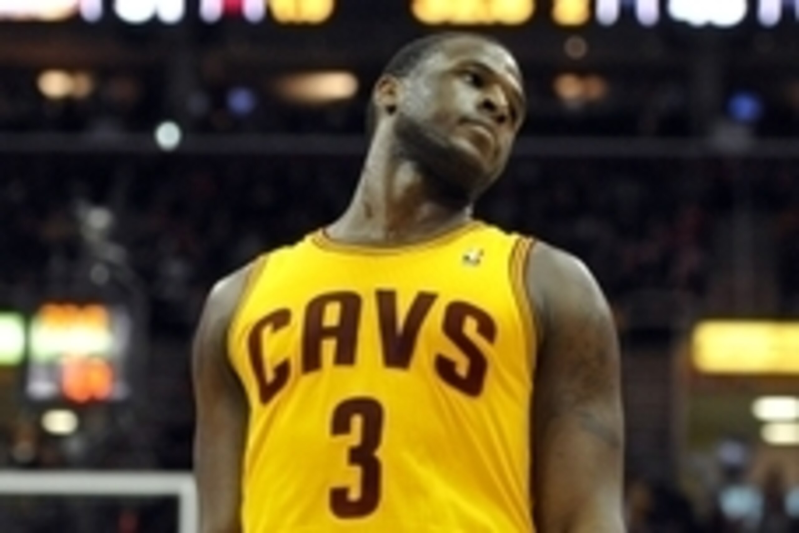 Apr 12, 2014; Cleveland, OH, USA; Cleveland Cavaliers guard Dion Waiters (3) reacts in the second quarter against the Brooklyn Nets at Quicken Loans Arena. Mandatory Credit: David Richard-USA TODAY Sports