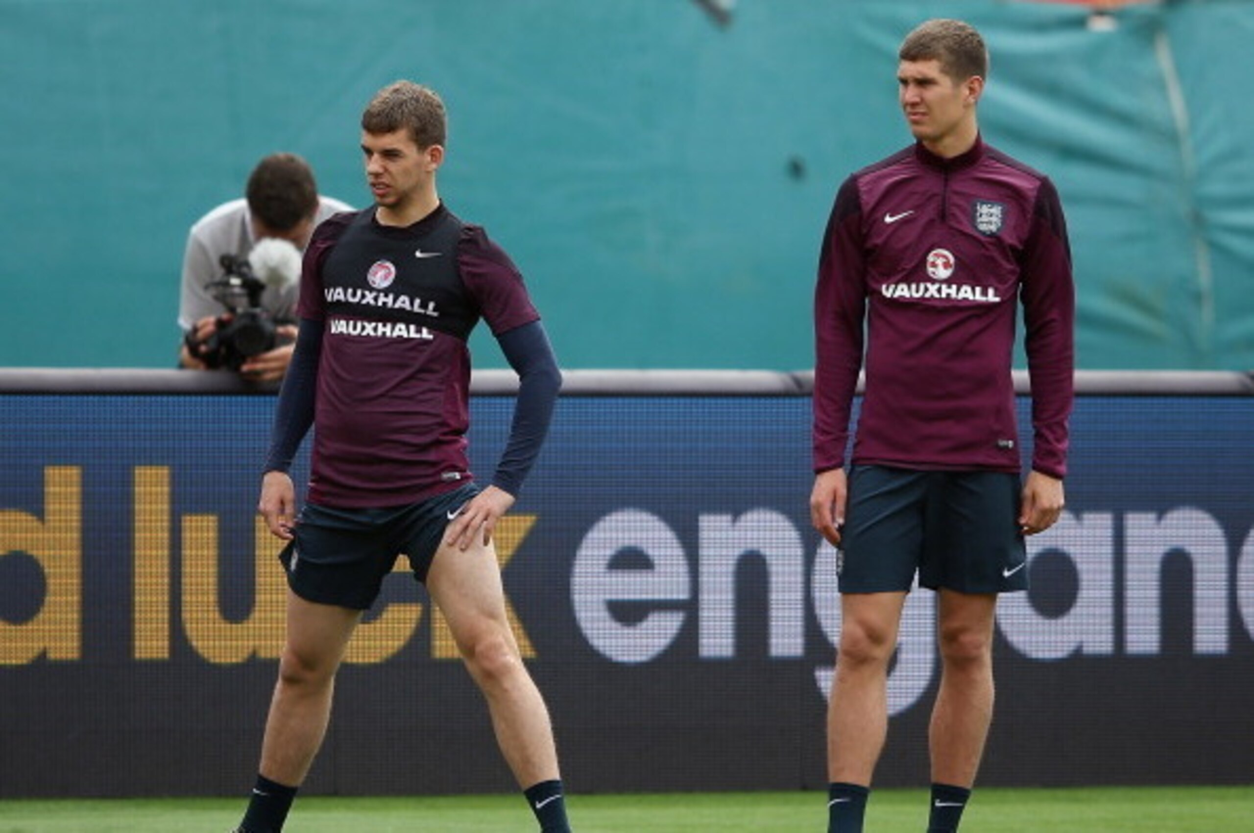 MIAMI, FL - JUNE 03:  Jon Flanagan and John Stones in action during an England training session at The Sunlife Stadium on June 3, 2014 in Miami, Florida. England are in Florida for warm up matches ahead of the FIFA World Cup Brazil 2014  (Photo by Richard