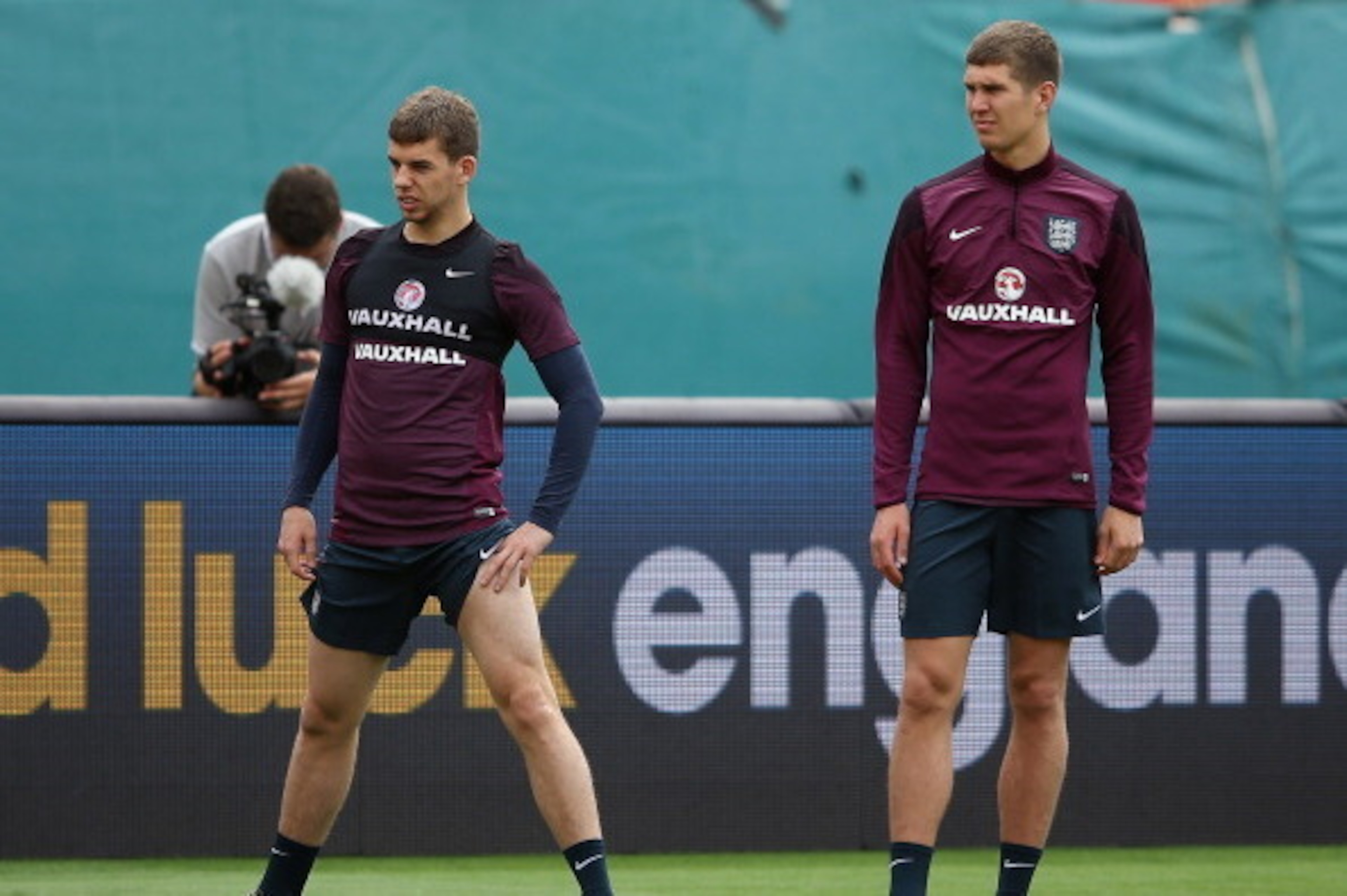 MIAMI, FL - JUNE 03:  Jon Flanagan and John Stones in action during an England training session at The Sunlife Stadium on June 3, 2014 in Miami, Florida. England are in Florida for warm up matches ahead of the FIFA World Cup Brazil 2014  (Photo by Richard