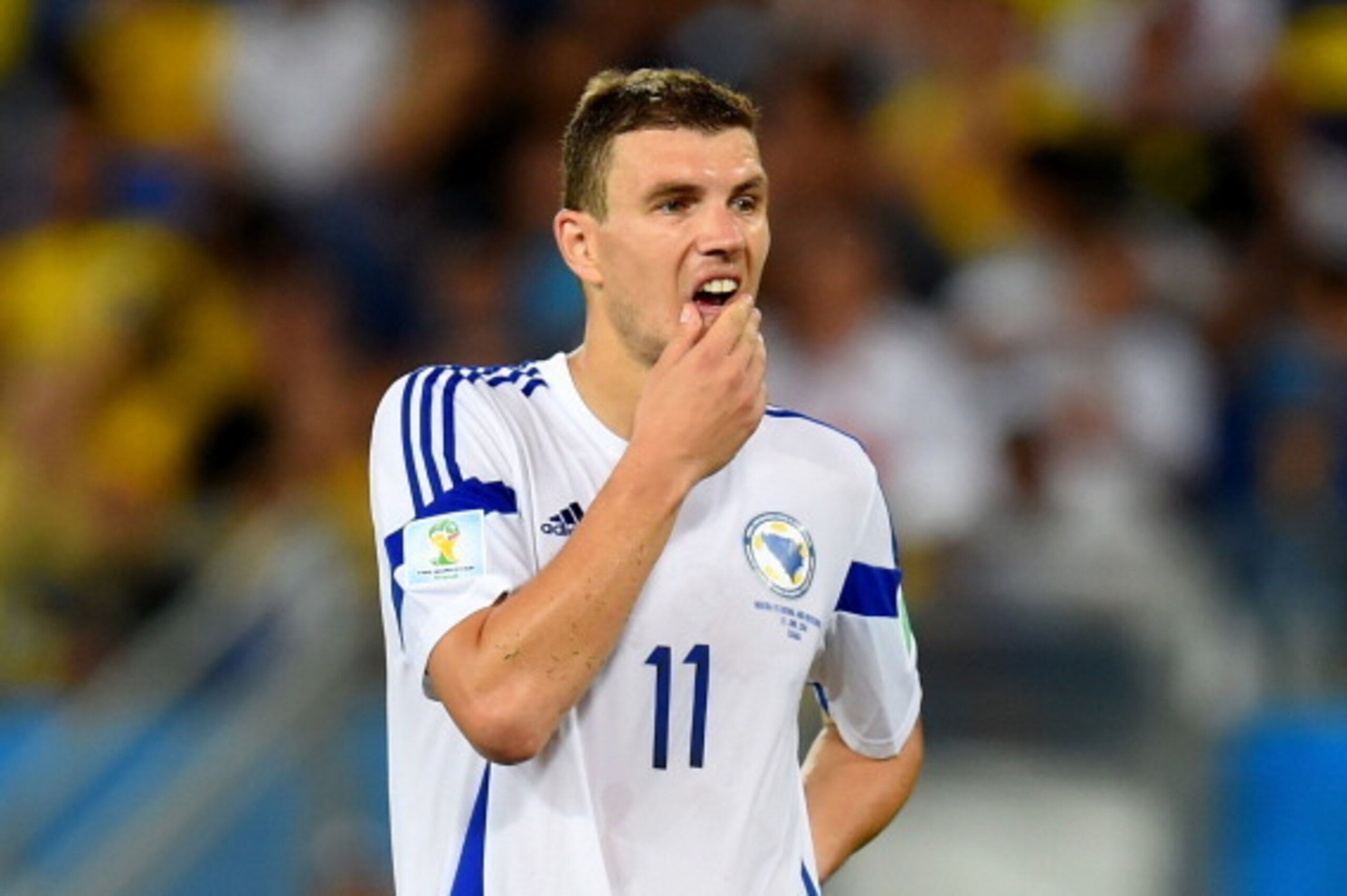CUIABA, BRAZIL - JUNE 21:  Edin Dzeko of Bosnia and Herzegovina looks dejected after a 1-0 defeat in the 2014 FIFA World Cup Group F match between Nigeria and Bosnia-Herzegovina at Arena Pantanal on June 21, 2014 in Cuiaba, Brazil.  (Photo by Stu Forster/