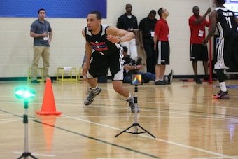 CHICAGO, IL - May 16:  Tyler Ennis participates in drills during the 2014 Draft Combine on May 16, 2014 at Quest Multisport in Chicago, Illinois. NOTE TO USER:  User expressly acknowledges and agrees that, by downloading and or using this Photograph, user