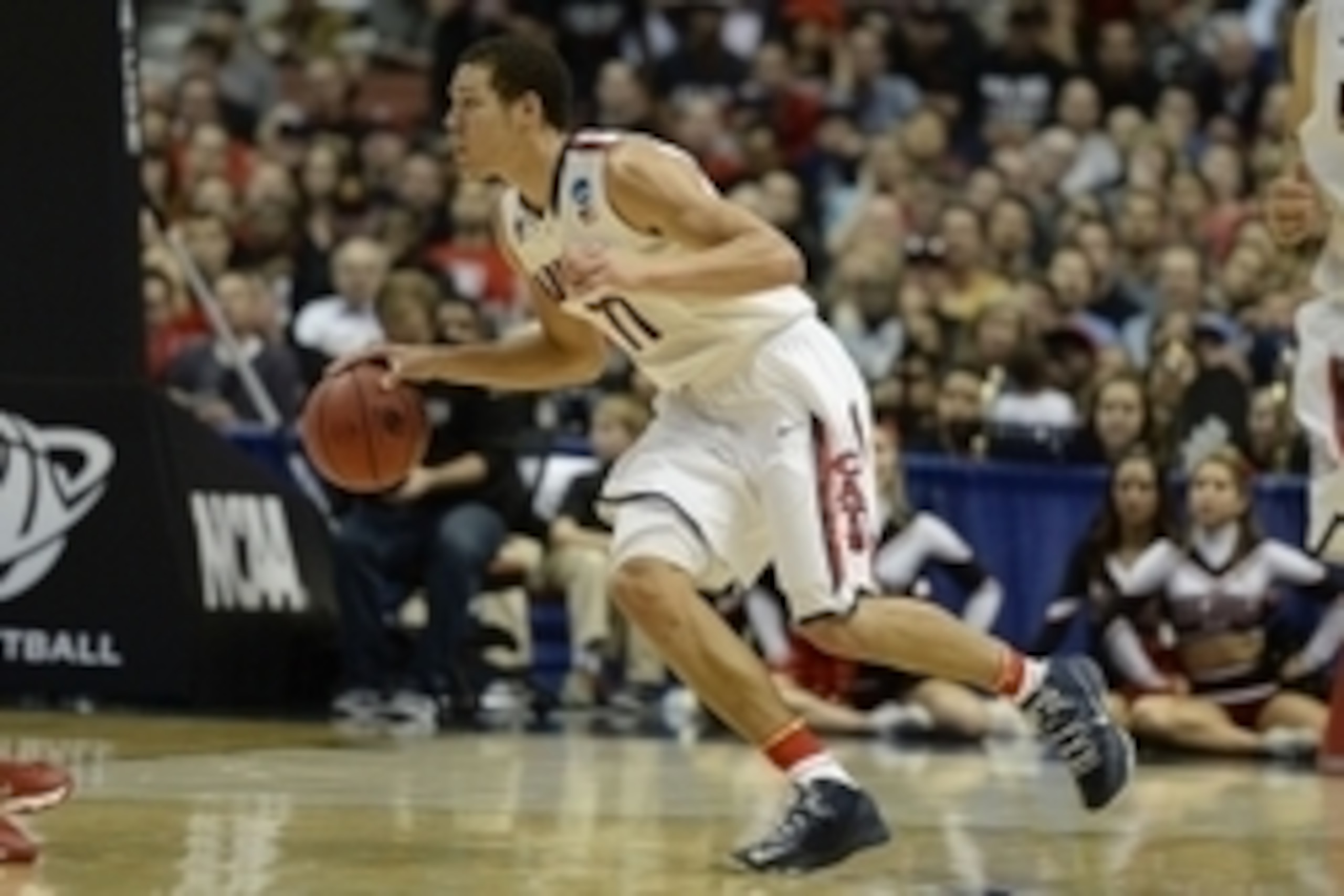 Mar 27, 2014; Anaheim, CA, USA; Arizona Wildcats forward Aaron Gordon (11) dribbles the ball against the San Diego State Aztecs during the second half in the semifinals of the west regional of the 2014 NCAA Mens Basketball Championship tournament at Honda Mar 27, 2014; Anaheim, CA, USA; Arizona Wildcats forward Aaron Gordon (11) dribbles the ball against the San Diego State Aztecs during the second half in the semifinals of the west regional of the 2014 NCAA Mens Basketball Championship tournament at Honda