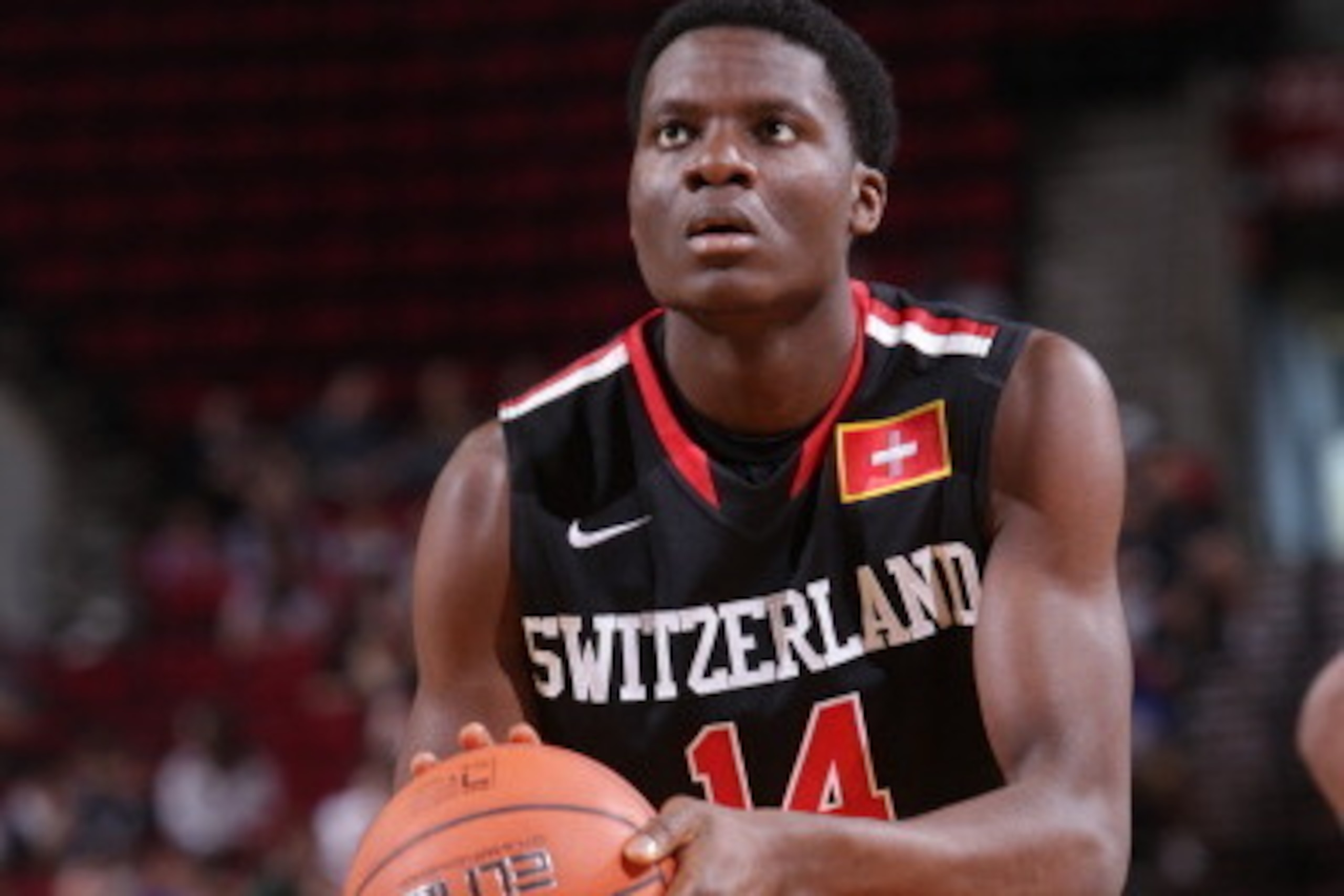 PORTLAND, OR - APRIL 12: Clint Capela #14 of the World Team shoots the ball against the USA Team on April 12, 2014 at the Moda Center Arena in Portland, Oregon. NOTE TO USER: User expressly acknowledges and agrees that, by downloading and or using this p PORTLAND, OR - APRIL 12: Clint Capela #14 of the World Team shoots the ball against the USA Team on April 12, 2014 at the Moda Center Arena in Portland, Oregon. NOTE TO USER: User expressly acknowledges and agrees that, by downloading and or using this p