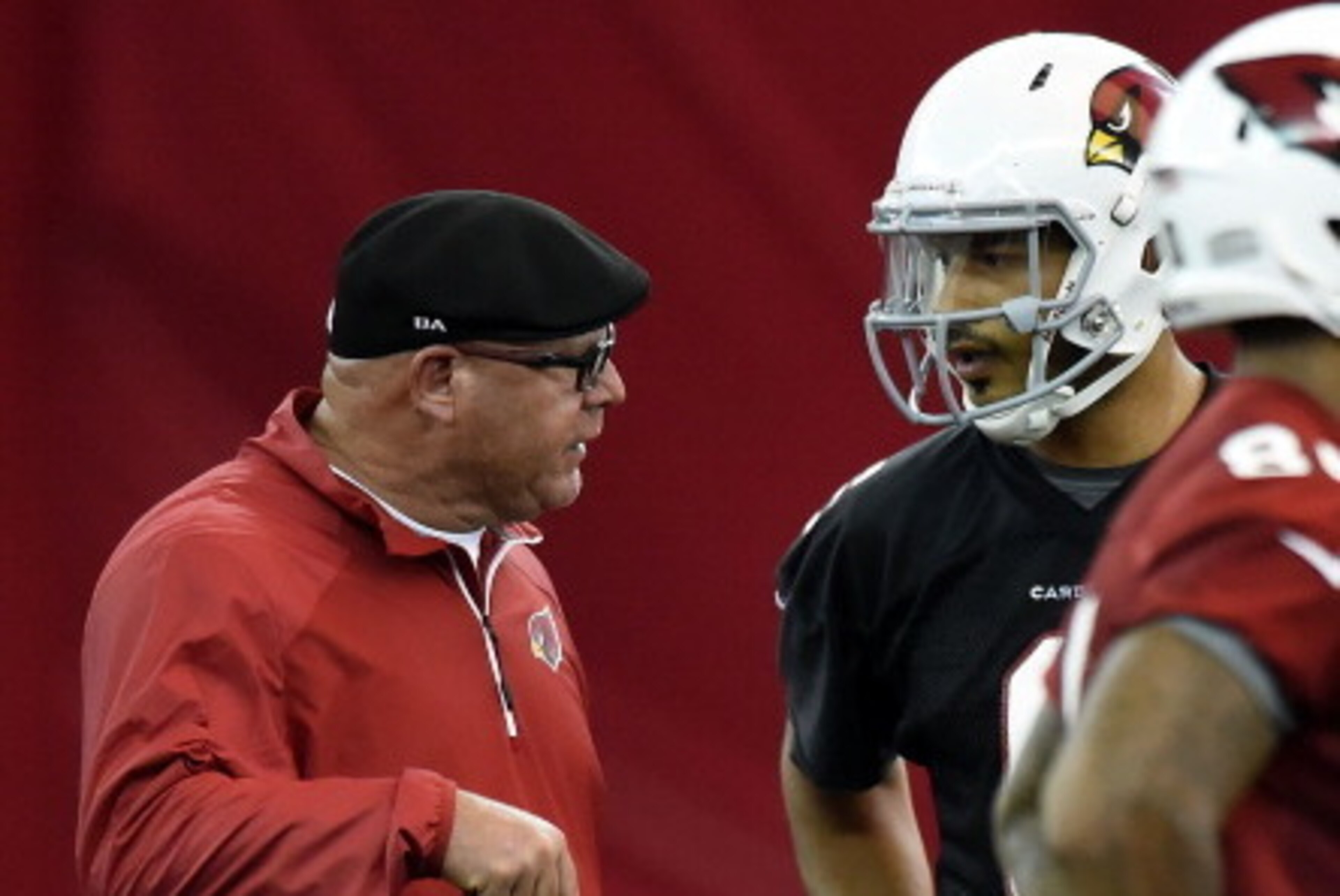 TEMPE, AZ - MAY 23: Logan Thomas #6 of the Arizona Cardinals talks with head coach Bruce Arians during a Rookie Minicamp practice on May 23, 2014 in Tempe, Arizona. (Photo by Norm Hall/Getty Images) TEMPE, AZ - MAY 23: Logan Thomas #6 of the Arizona Cardinals talks with head coach Bruce Arians during a Rookie Minicamp practice on May 23, 2014 in Tempe, Arizona. (Photo by Norm Hall/Getty Images)