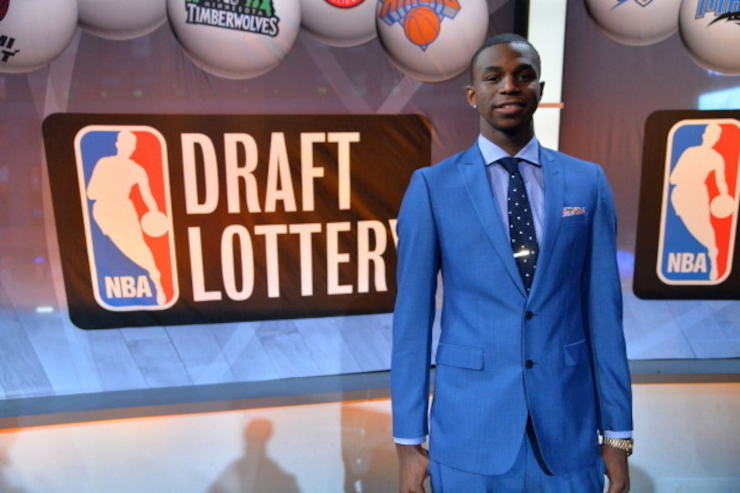 NEW YORK - MAY 20: NBA Draft Prospect Andrew Wiggins poses for a photo during to the 2014 NBA Draft Lottery on May 20, 2014 at the ABC News' 'Good Morning America' Times Square Studio in New York City. NOTE TO USER: User expressly acknowledges and agrees NEW YORK - MAY 20: NBA Draft Prospect Andrew Wiggins poses for a photo during to the 2014 NBA Draft Lottery on May 20, 2014 at the ABC News' 'Good Morning America' Times Square Studio in New York City. NOTE TO USER: User expressly acknowledges and agrees