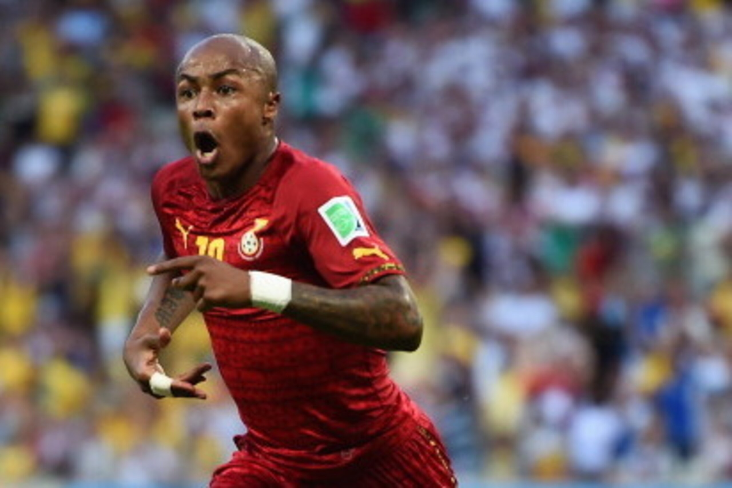 FORTALEZA, BRAZIL - JUNE 21: Andre Ayew of Ghana celebrates scoring his team's first goal during the 2014 FIFA World Cup Brazil Group G match between Germany and Ghana at Castelao on June 21, 2014 in Fortaleza, Brazil. (Photo by Laurence Griffiths/Getty FORTALEZA, BRAZIL - JUNE 21: Andre Ayew of Ghana celebrates scoring his team's first goal during the 2014 FIFA World Cup Brazil Group G match between Germany and Ghana at Castelao on June 21, 2014 in Fortaleza, Brazil. (Photo by Laurence Griffiths/Getty