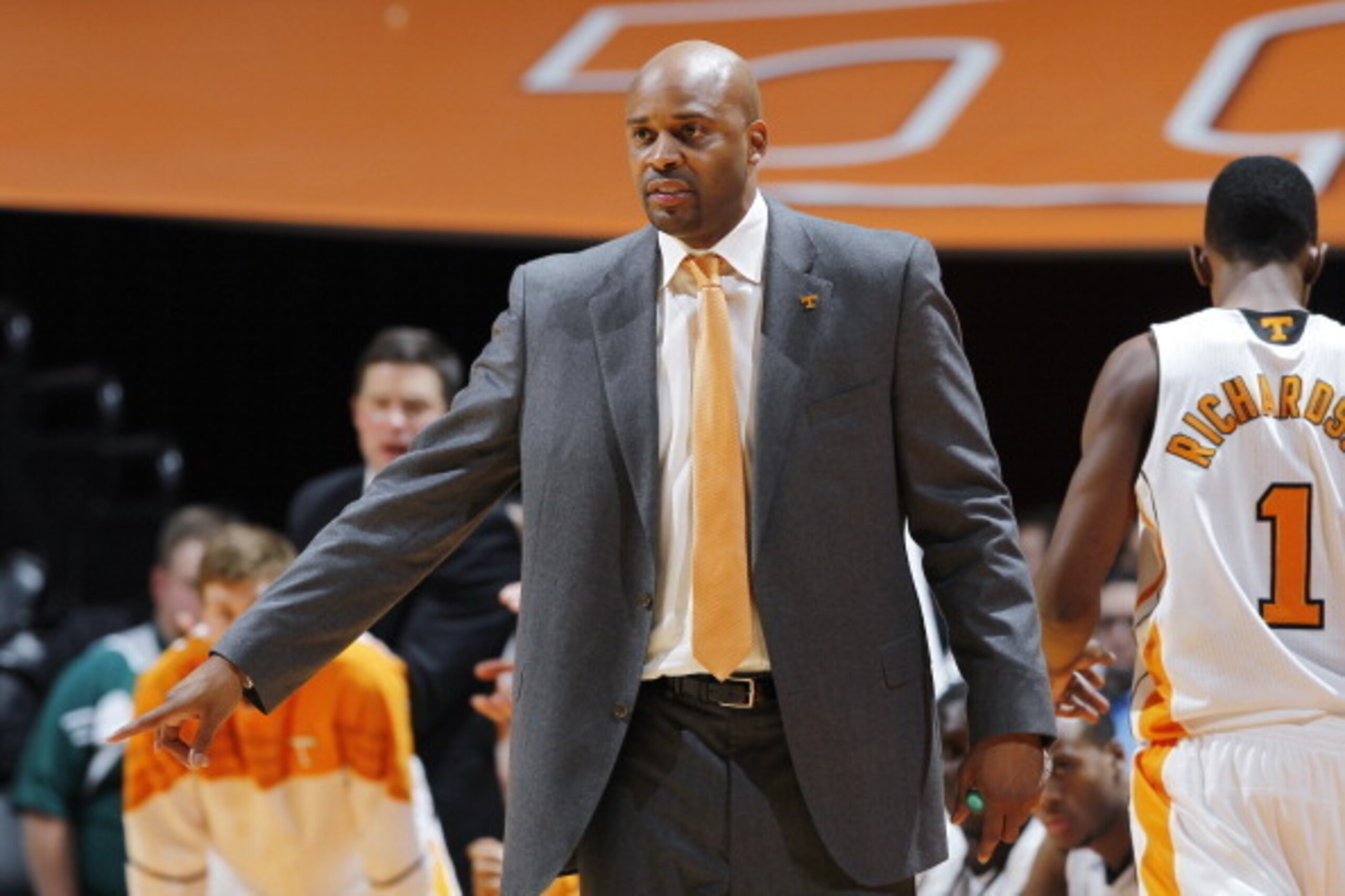 KNOXVILLE, TN - JANUARY 14: Tennessee Volunteers head coach Cuonzo Martin looks on during the game against the Kentucky Wildcats at Thompson-Boling Arena on January 14, 2012 in Knoxville, Tennessee. Kentucky defeated Tennessee 65-62. (Photo by Joe Robbins