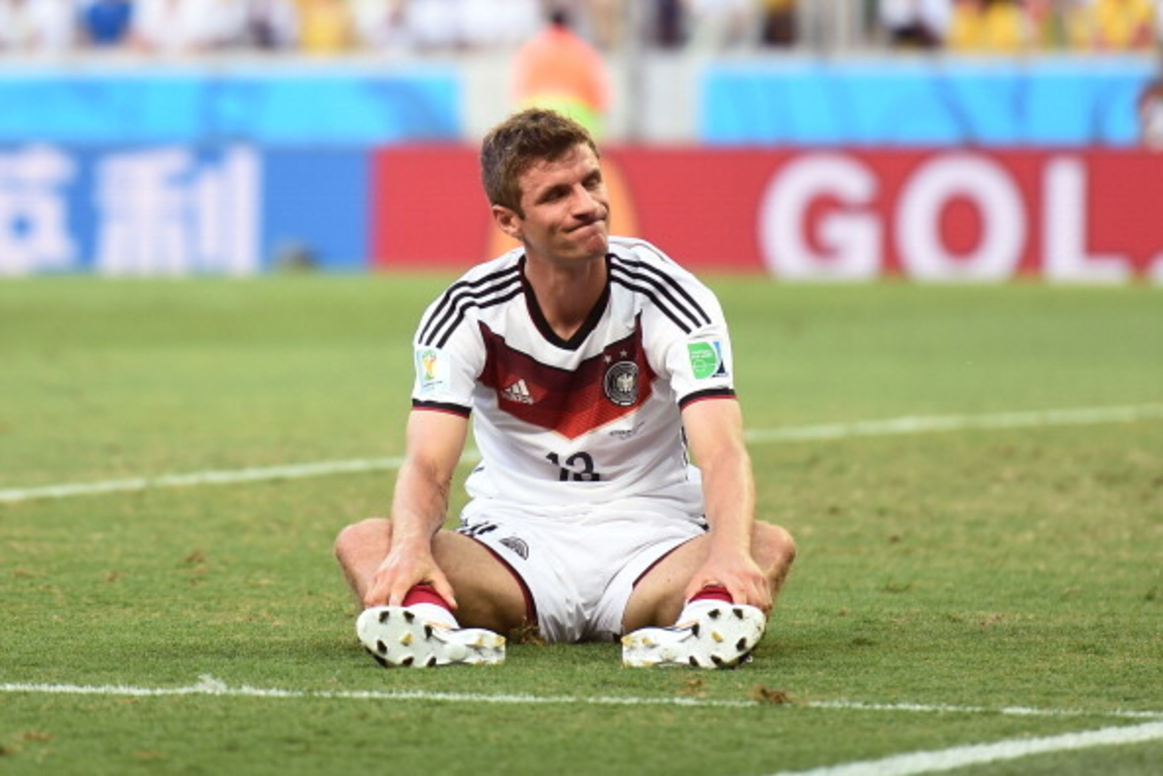 FORTALEZA, BRAZIL - JUNE 21: Thomas Mueller of Germany reacts after a missed chance during the 2014 FIFA World Cup Brazil Group G match between Germany and Ghana at Castelao on June 21, 2014 in Fortaleza, Brazil.  (Photo by Laurence Griffiths/Getty Images