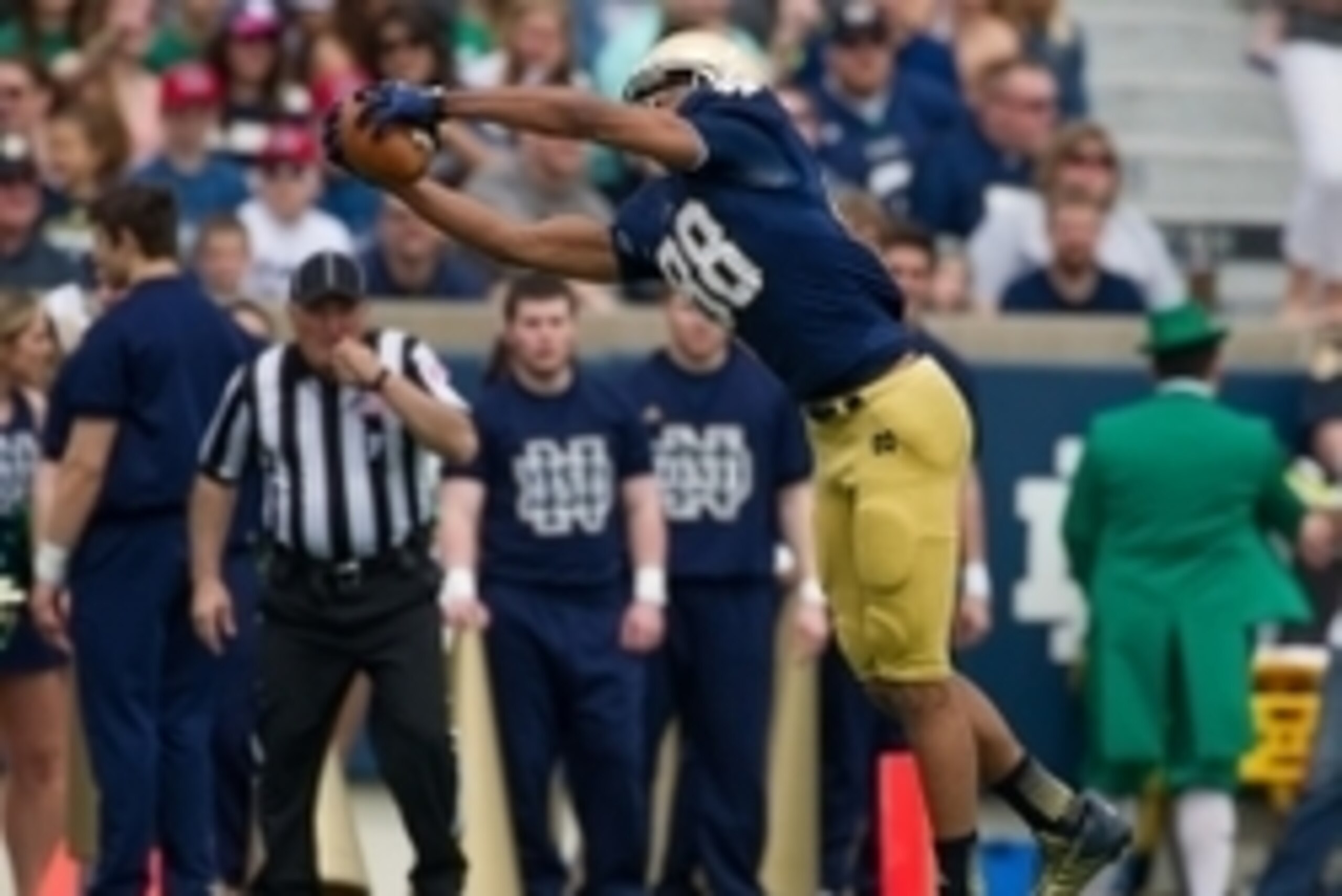 Apr 12, 2014; Notre Dame, IN, USA; Notre Dame Fighting Irish wide receiver Corey Robinson (88) catches the ball in the first quarter of the Blue-Gold game at Notre Dame Stadium. Mandatory Credit: Matt Cashore-USA TODAY Sports