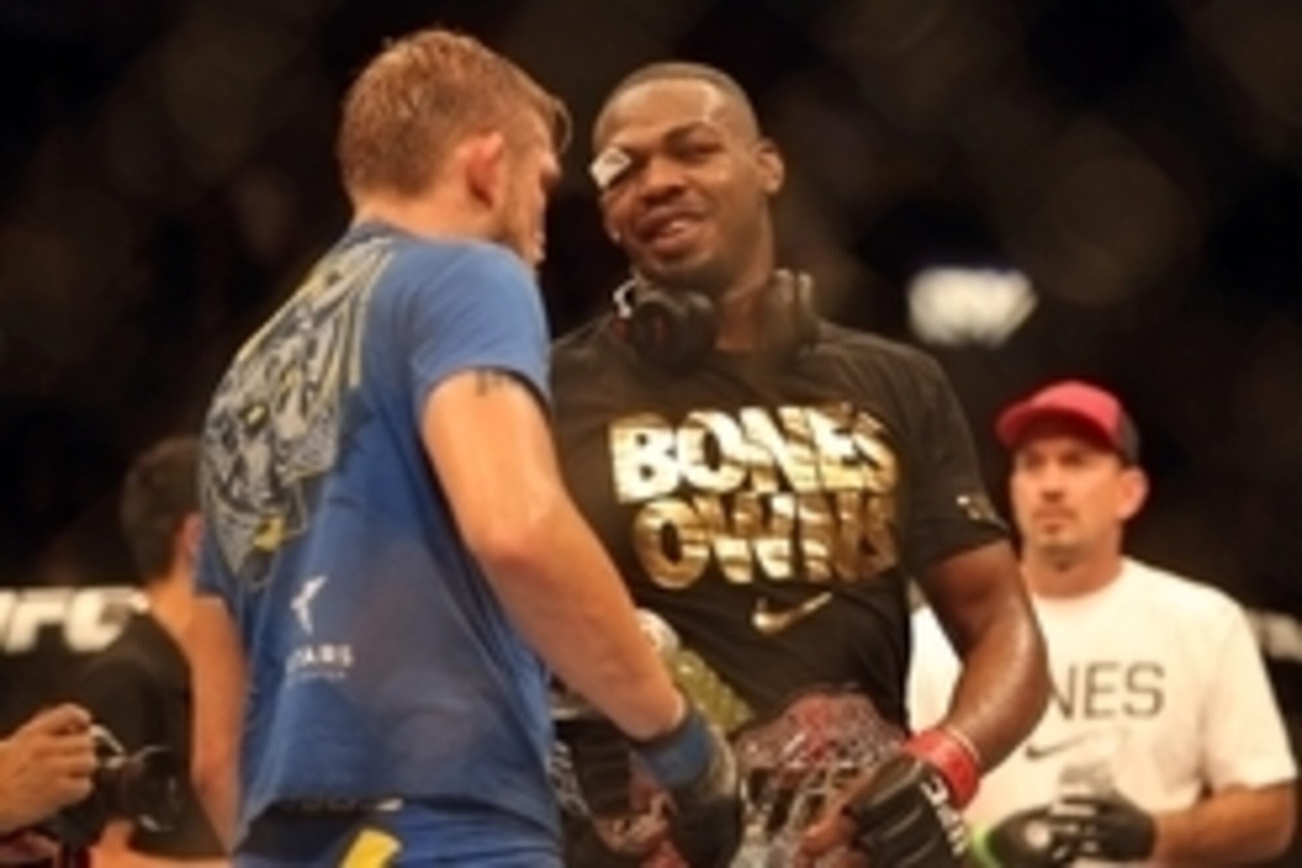 Sep 21, 2013; Toronto, Ontario, CAN; Jon Jones congratulates Alexander Gustafsson (left) after Jones' victory in their light heavyweight championship bout at UFC 165 at the Air Canada Centre. Mandatory Credit: Tom Szczerbowski-USA TODAY Sports