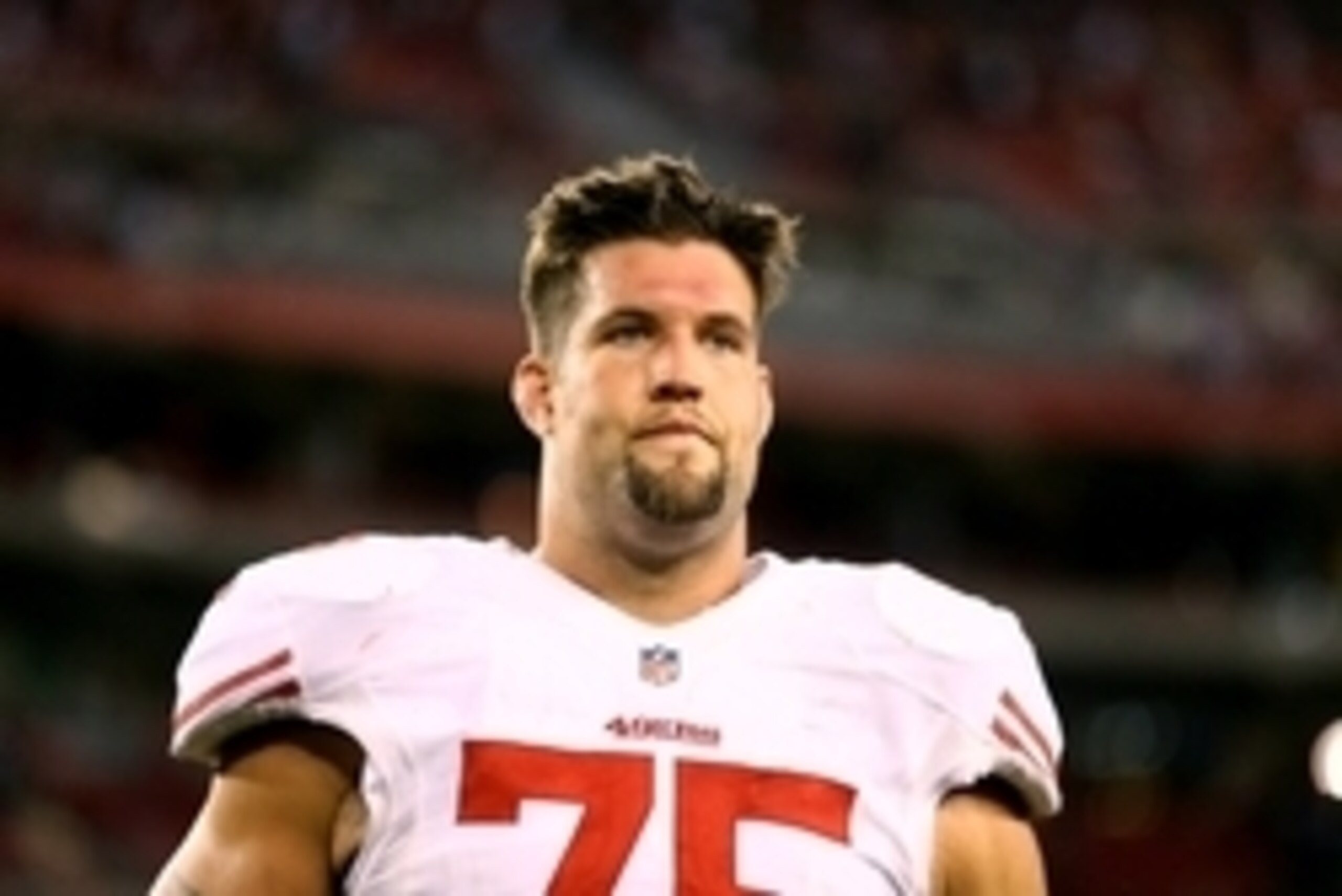Dec 29, 2013; Phoenix, AZ, USA; San Francisco 49ers guard Alex Boone (75) against the Arizona Cardinals at University of Phoenix Stadium. Mandatory Credit: Mark J. Rebilas-USA TODAY Sports
