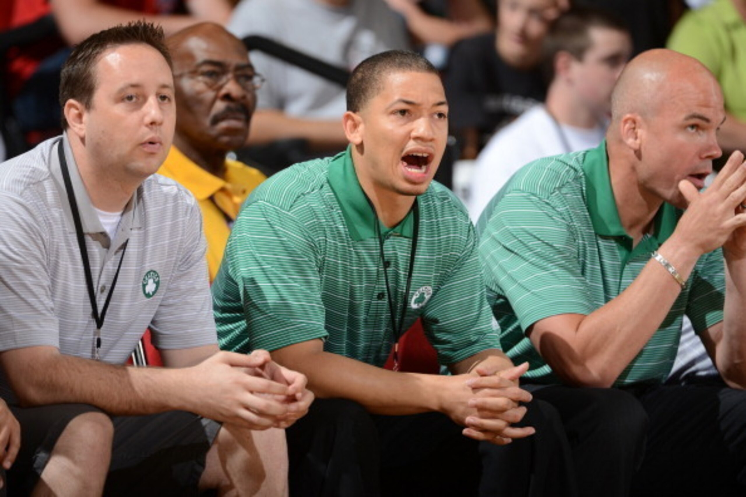 LAS VEGAS, NV - JULY 15:  Head Coach Tyronn Lue of the Boston Celtics calls a play against the Atlanta Hawks during NBA Summer League on July 15, 2012 at the Cox Pavillion in Las Vegas, Nevada. NOTE TO USER: User expressly acknowledges and agrees that, by