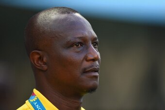 FORTALEZA, BRAZIL - JUNE 21:  Head coach James Kwesi Appiah of Ghana looks on prior to the 2014 FIFA World Cup Brazil Group G match between Germany and Ghana at Castelao on June 21, 2014 in Fortaleza, Brazil.  (Photo by Laurence Griffiths/Getty Images)