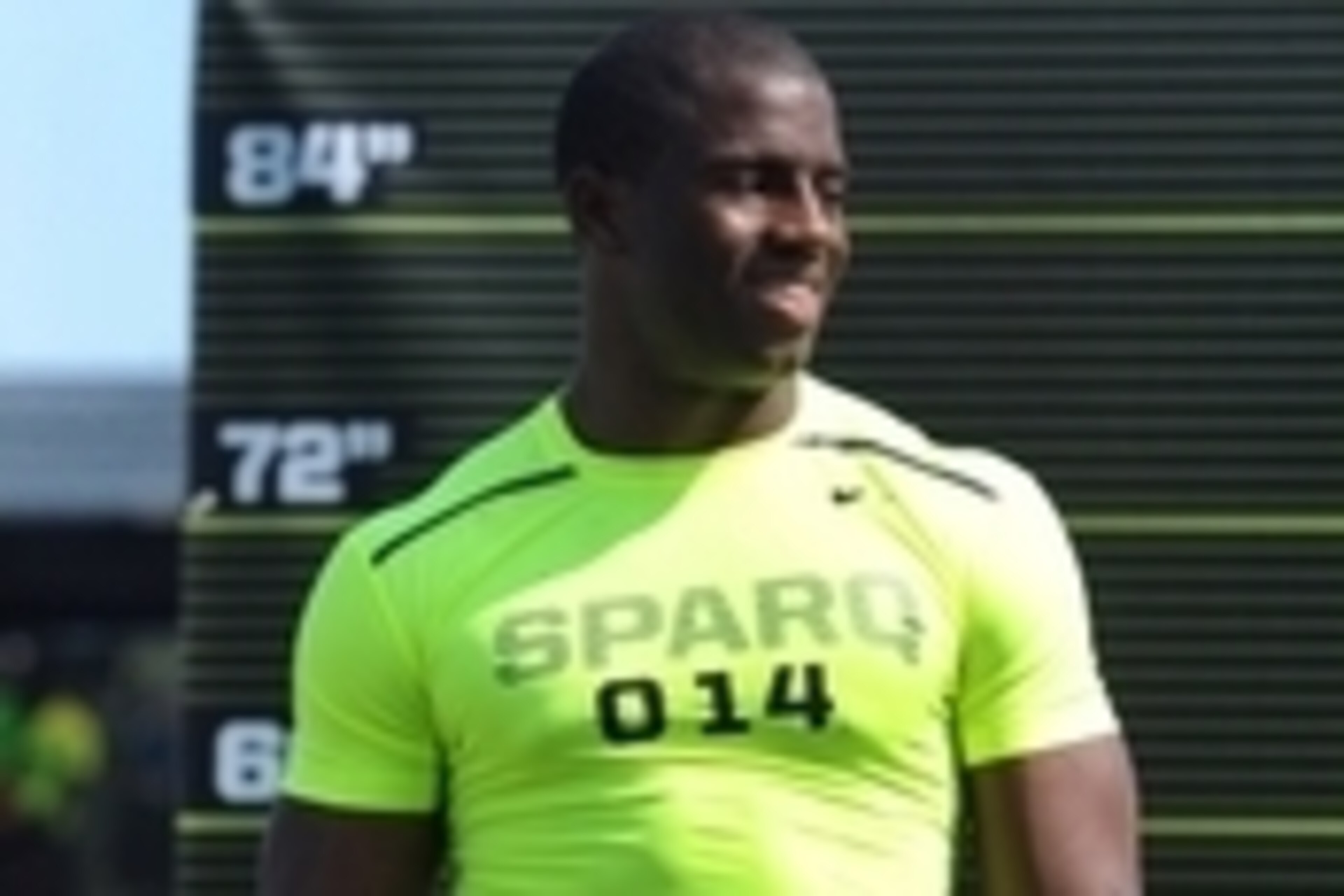 Jul 1, 2013; Beaverton, OR, USA;  Nick Chubb does a vertical leap drill during the SPARQ Rating National Championship at Nike World Headquarters in Beaverton, Oregon on Monday July, 1, 2013. Mandatory Credit: Steve Dykes-USA TODAY Sports