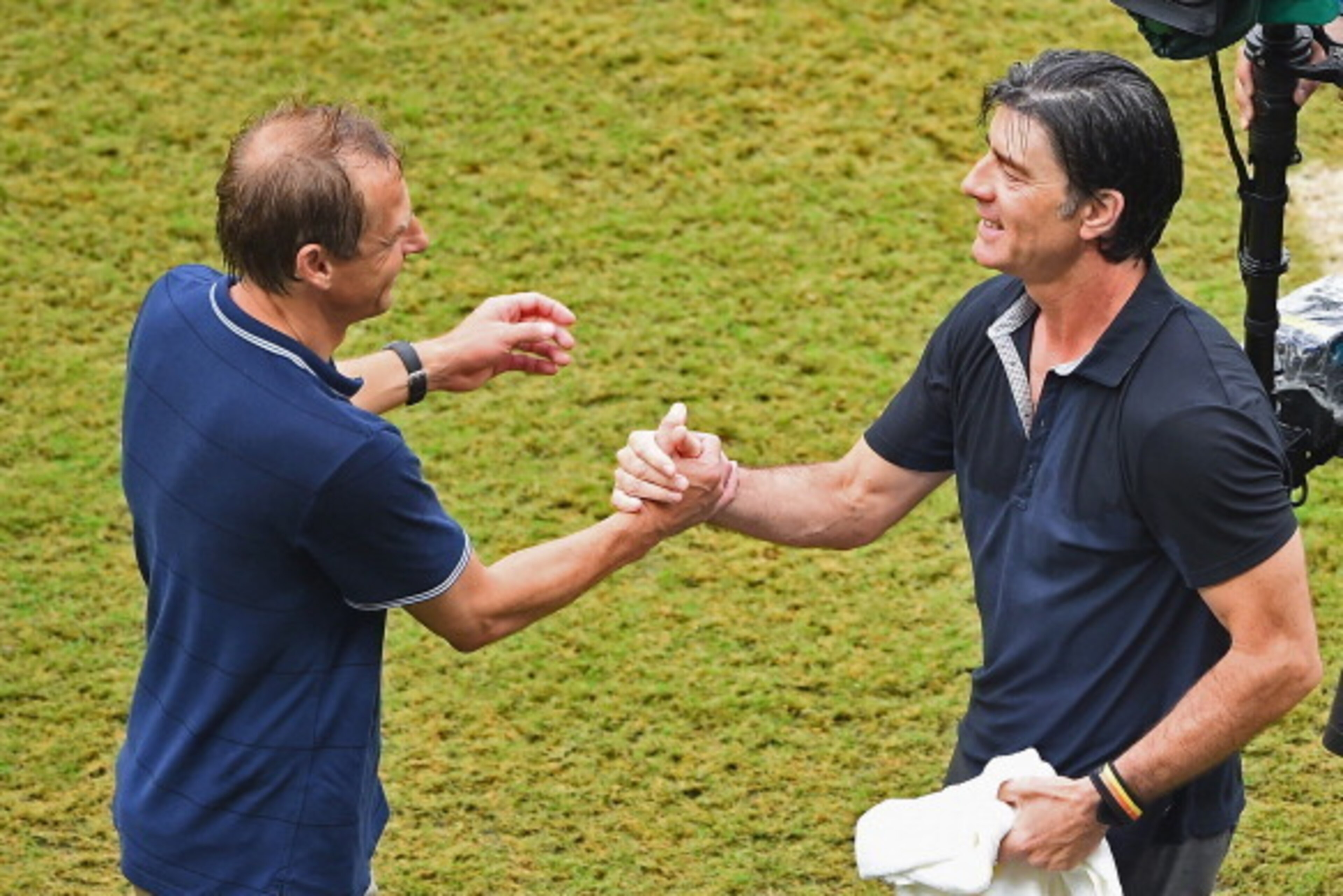 RECIFE, BRAZIL - JUNE 26: Head coaches Jurgen Klinsmann of the United States (L) and Joachim Loew of Germany shake hands after Germany's 1-0 win during the 2014 FIFA World Cup Brazil group G match between the United States and Germany at Arena Pernambuco 