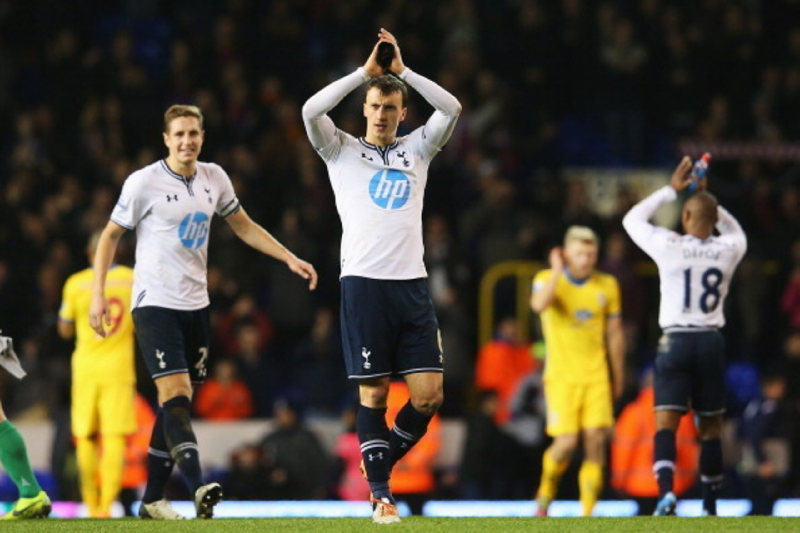 LONDON, ENGLAND - JANUARY 11: Vlad Chiriches of Tottenham Hotspur applauds the fans after the Barclays Premier League match between Tottenham Hotspur and Crystal Palace at White Hart Lane on January 11, 2014 in London, England. (Photo by Julian Finney/G LONDON, ENGLAND - JANUARY 11: Vlad Chiriches of Tottenham Hotspur applauds the fans after the Barclays Premier League match between Tottenham Hotspur and Crystal Palace at White Hart Lane on January 11, 2014 in London, England. (Photo by Julian Finney/G
