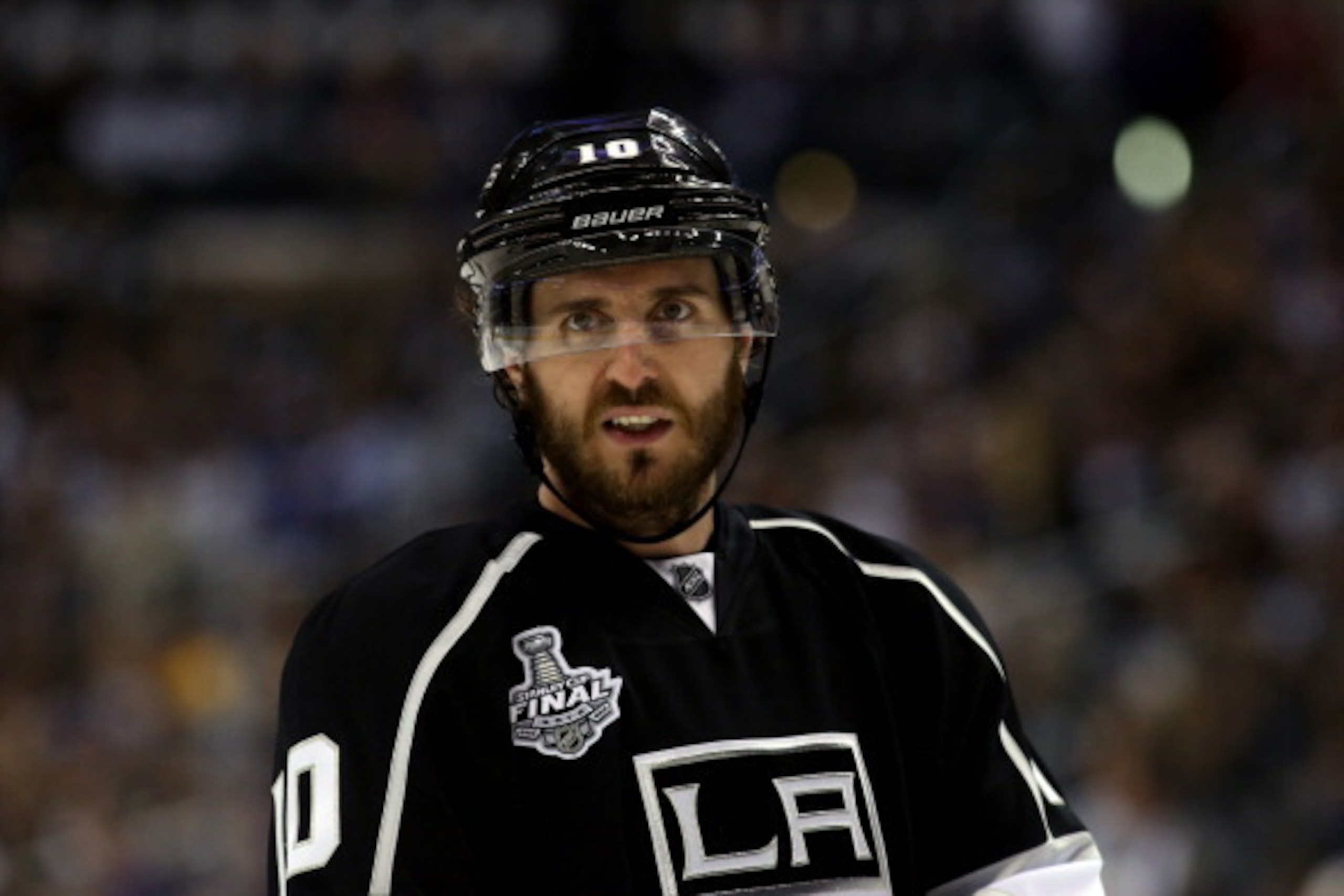 LOS ANGELES, CA - JUNE 04:  Mike Richards #10 of the Los Angeles Kings looks on while taking o the New York Rangers during Game One of the 2014 NHL Stanley Cup Final at the Staples Center on June 4, 2014 in Los Angeles, California.  (Photo by Bruce Bennet